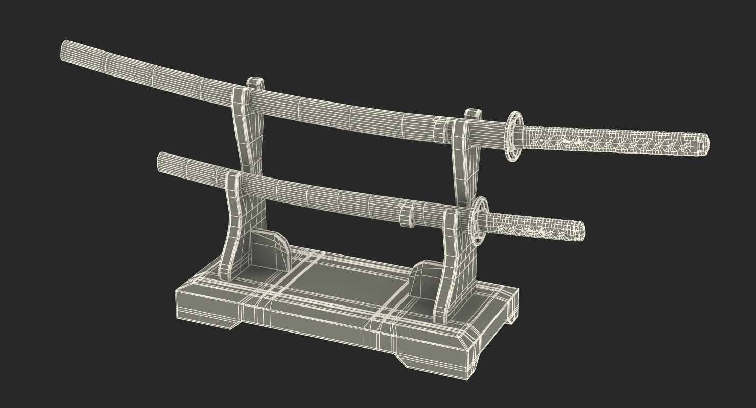 3D Double Sword Stand for Samurai Katana and Wakizashi
