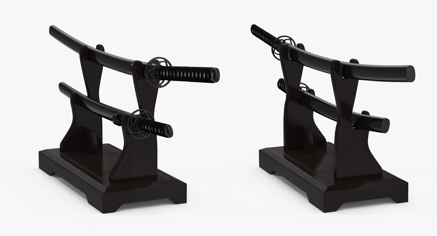 3D Double Sword Stand for Samurai Katana and Wakizashi