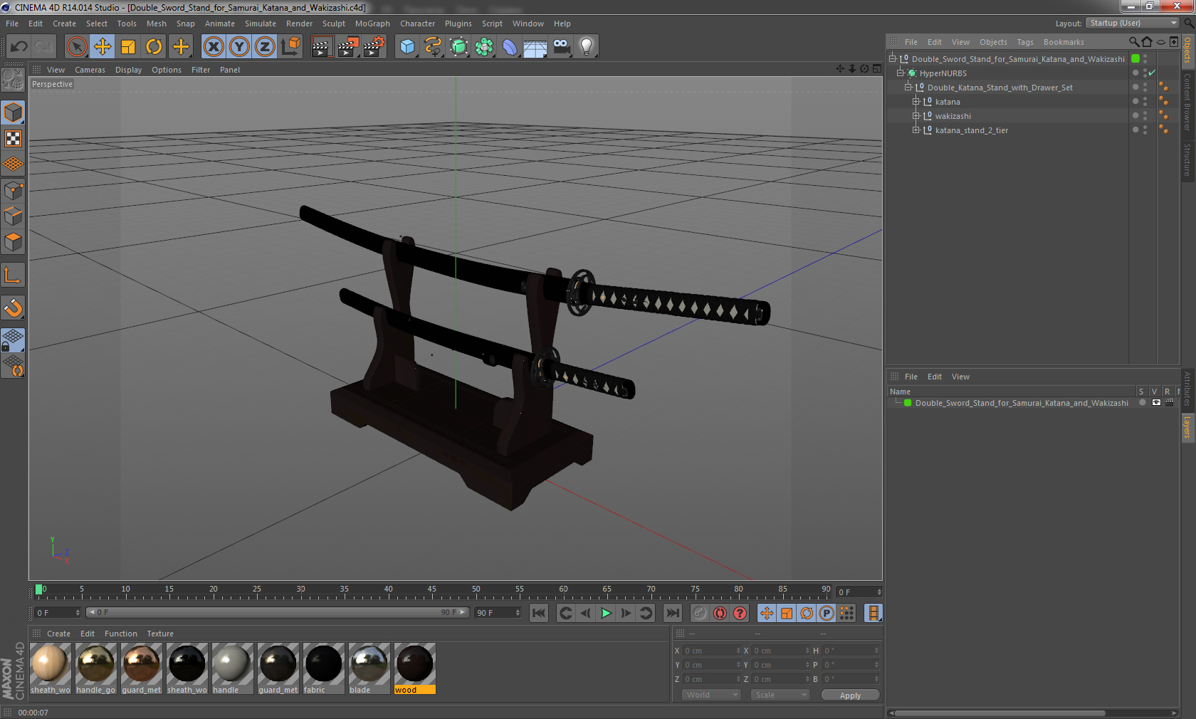 3D Double Sword Stand for Samurai Katana and Wakizashi