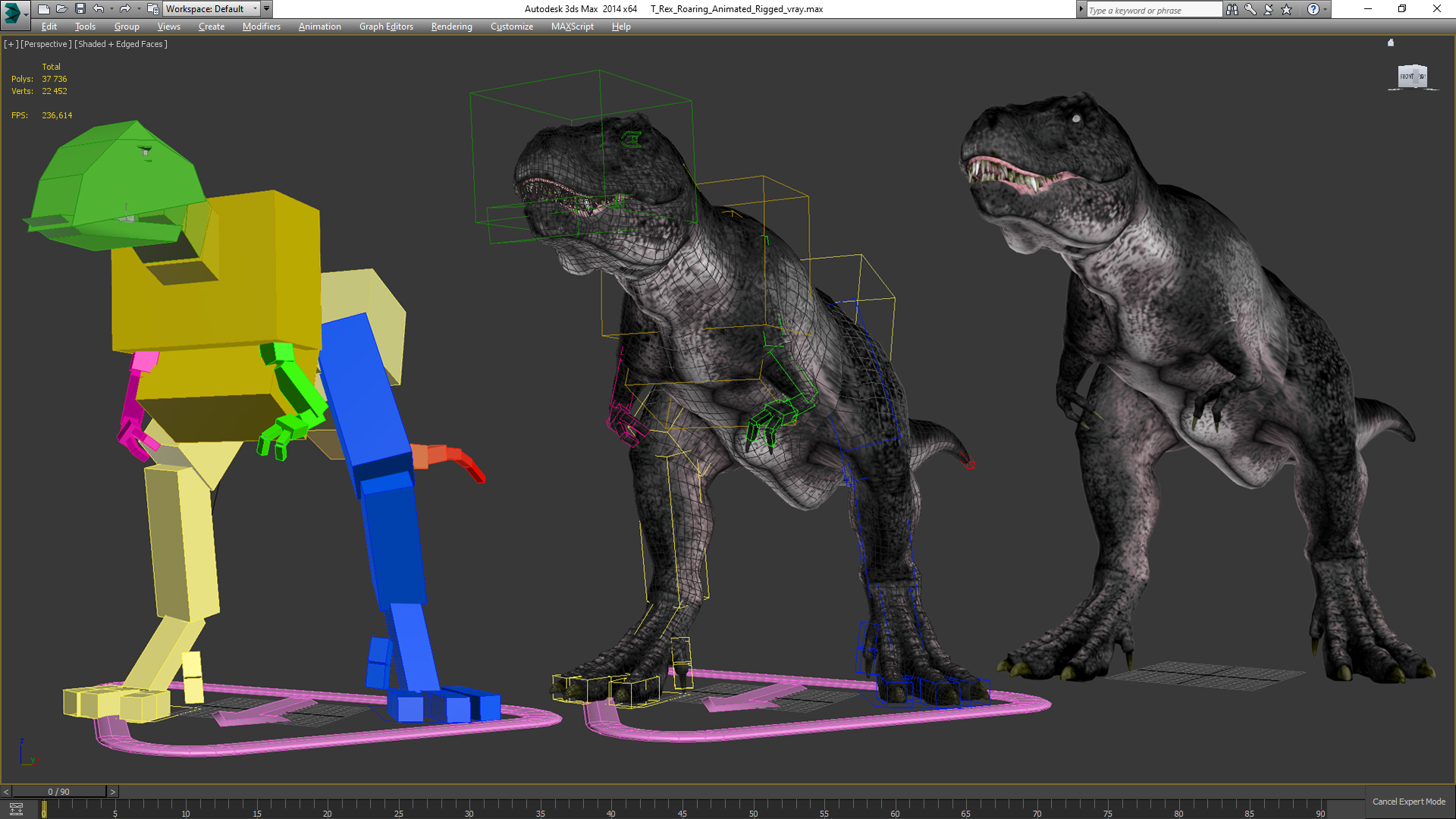 T Rex Roaring Animated Rigged 3D model