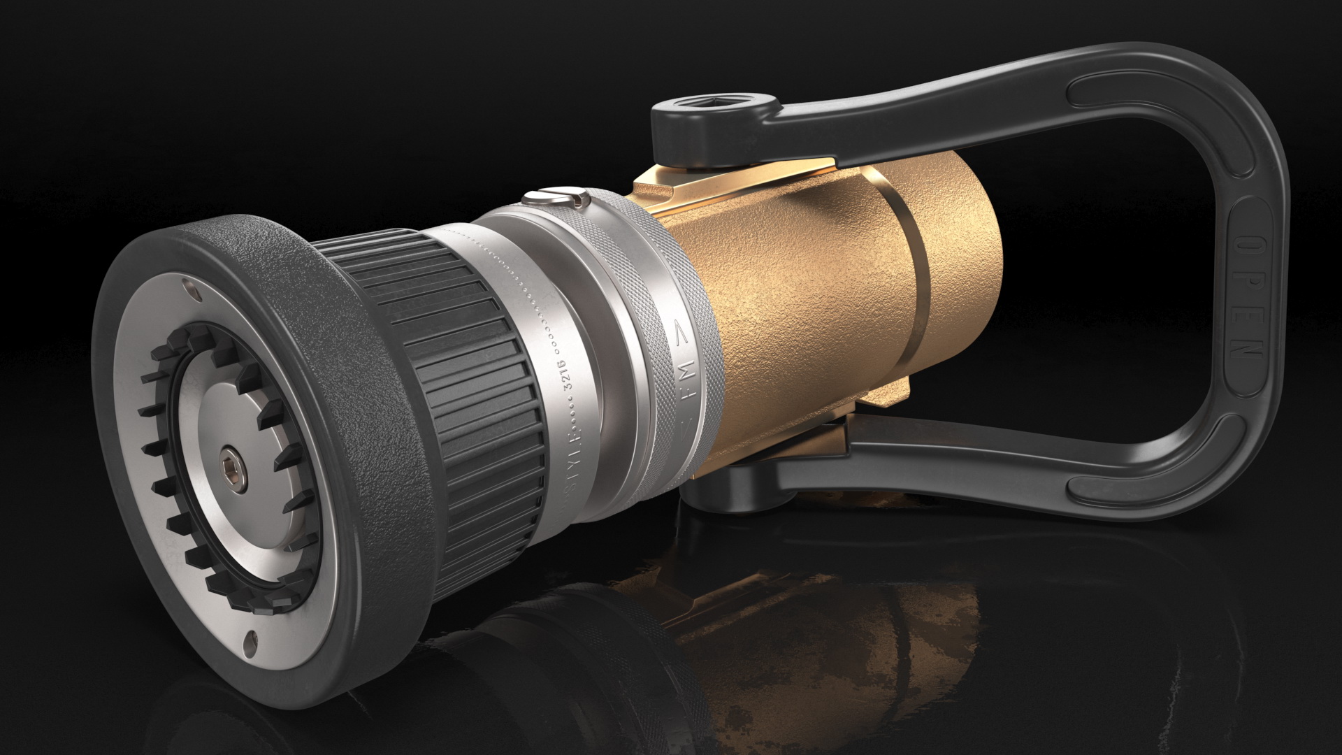 Industrial Turbojet Brass Fire Hose Nozzle 3D