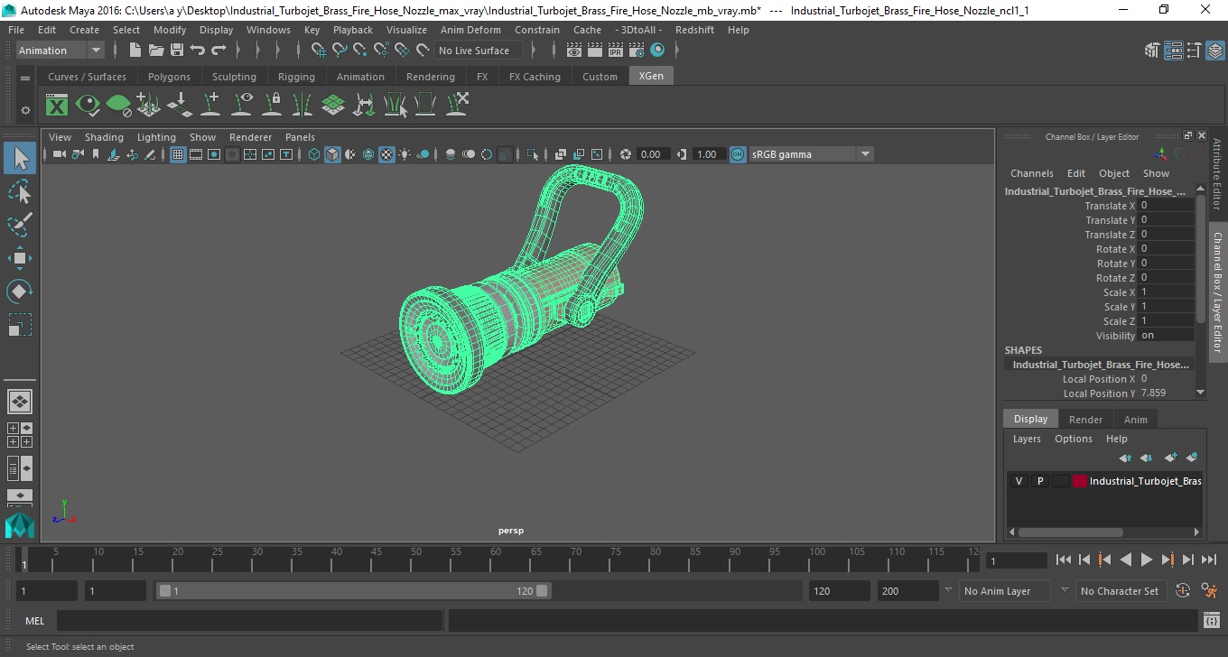 Industrial Turbojet Brass Fire Hose Nozzle 3D