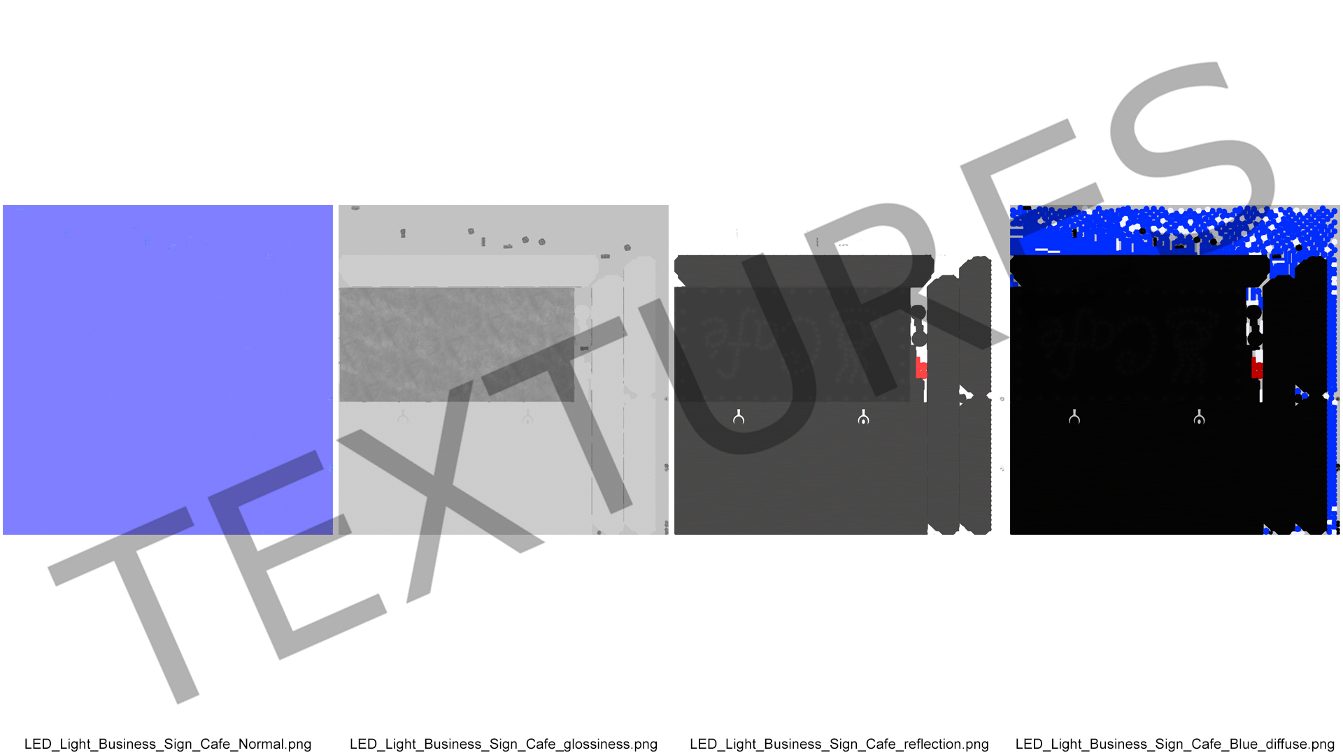 Cafe Sign Bright Blue LED Light ON 3D model