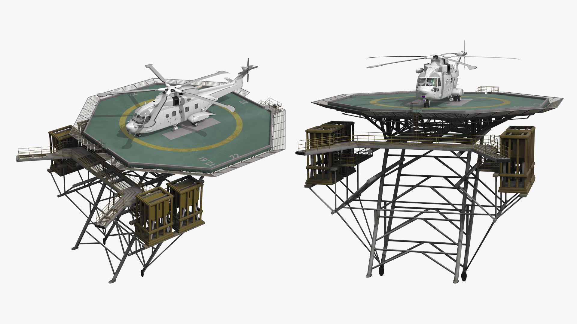 Marine Helipad Deck with Transport Helicopter - view 5