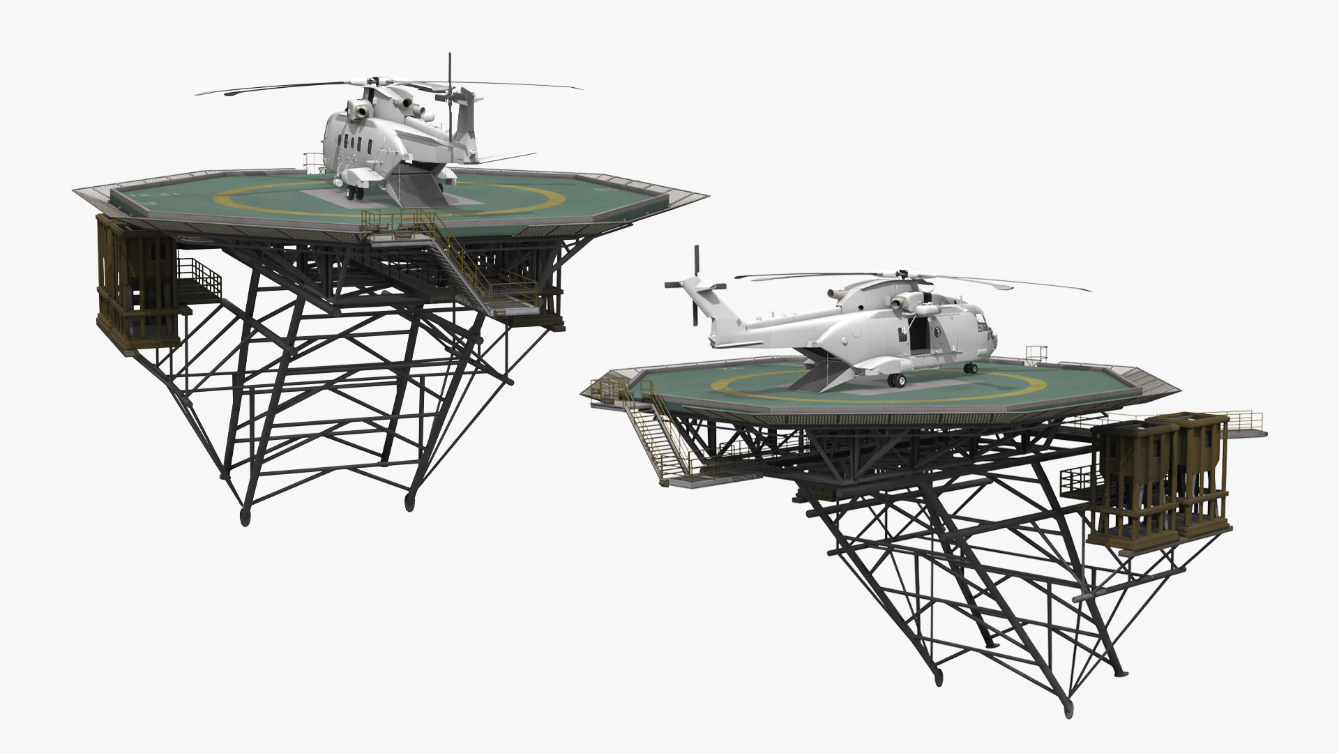 Marine Helipad Deck with Transport Helicopter - view 4