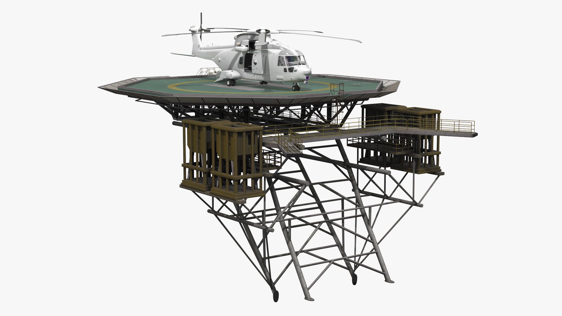 Marine Helipad Deck with Transport Helicopter - view 2