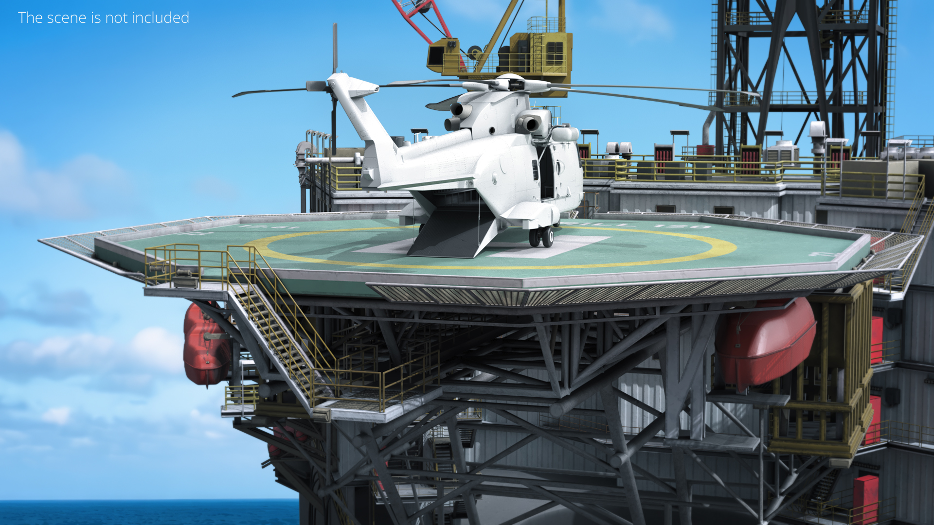 Marine Helipad Deck with Transport Helicopter - view 3