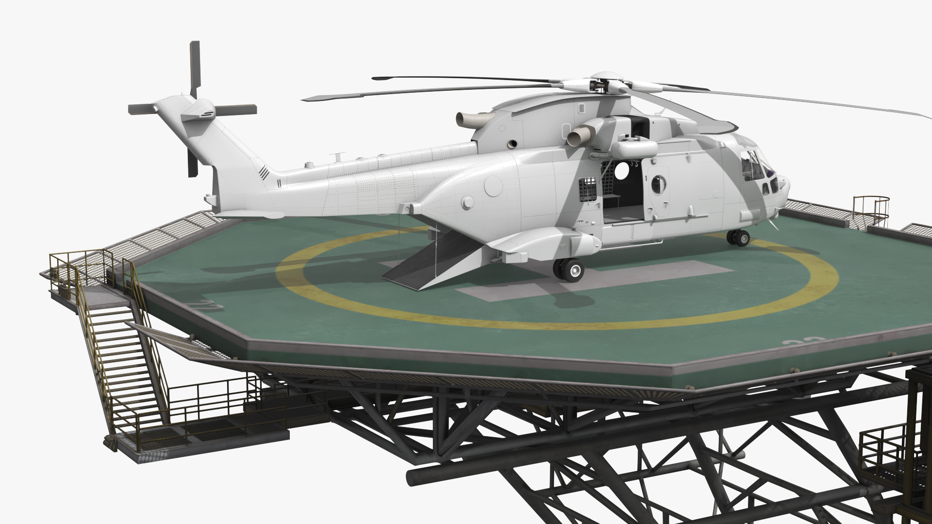 Marine Helipad Deck with Transport Helicopter - view 6