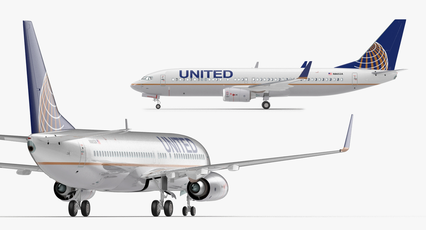 3D Boeing 737 800 with Interior United Airlines Rigged