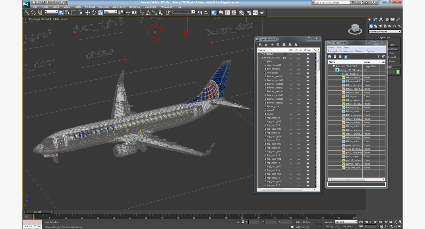 3D Boeing 737 800 with Interior United Airlines Rigged