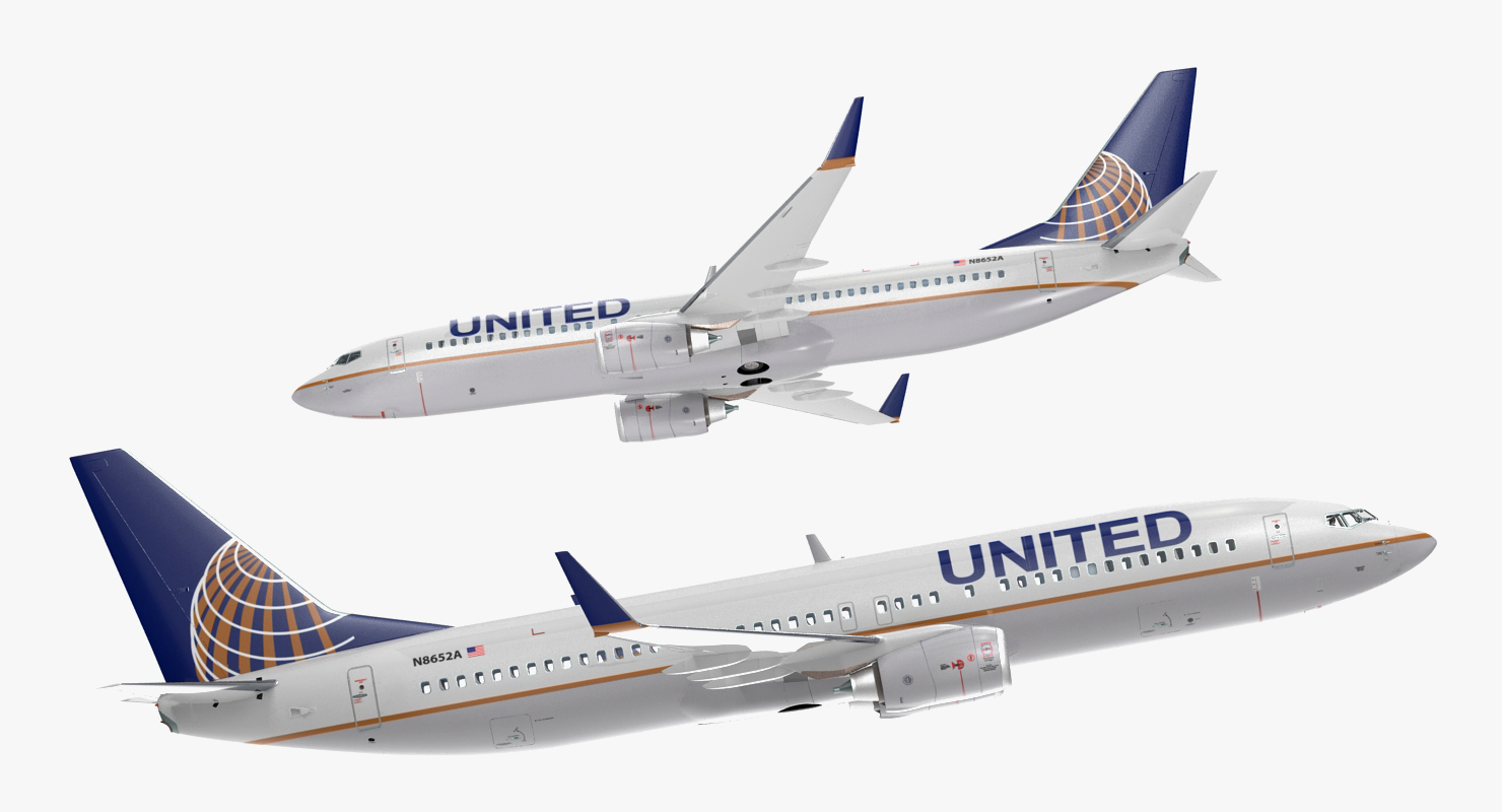 3D Boeing 737 800 with Interior United Airlines Rigged