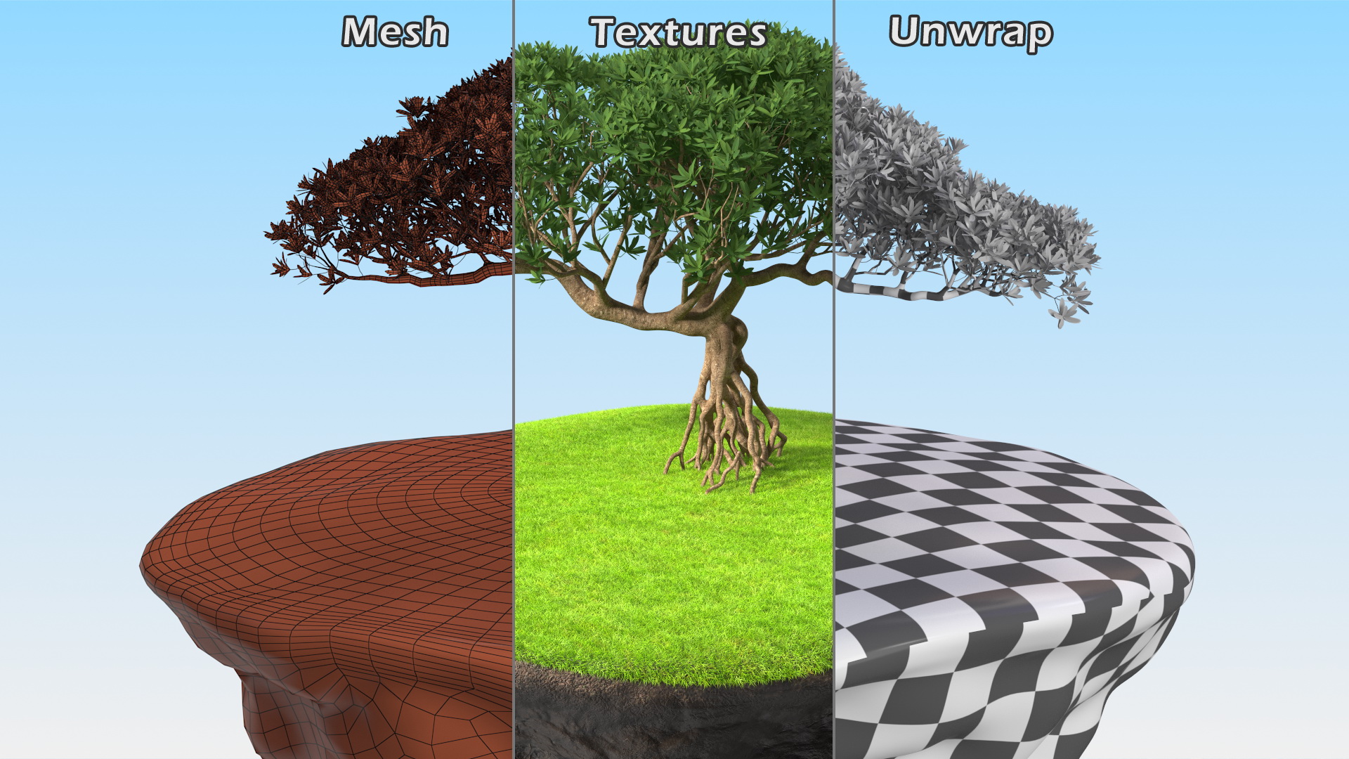 3D model Round Soil Ground Cross Section with Tree Fur