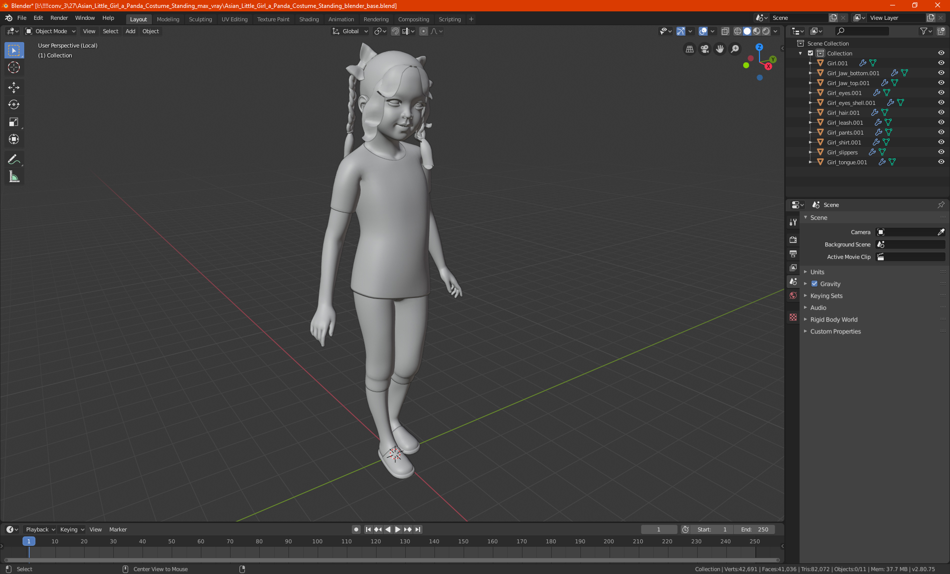 Asian Little Girl a Panda Costume Standing 3D