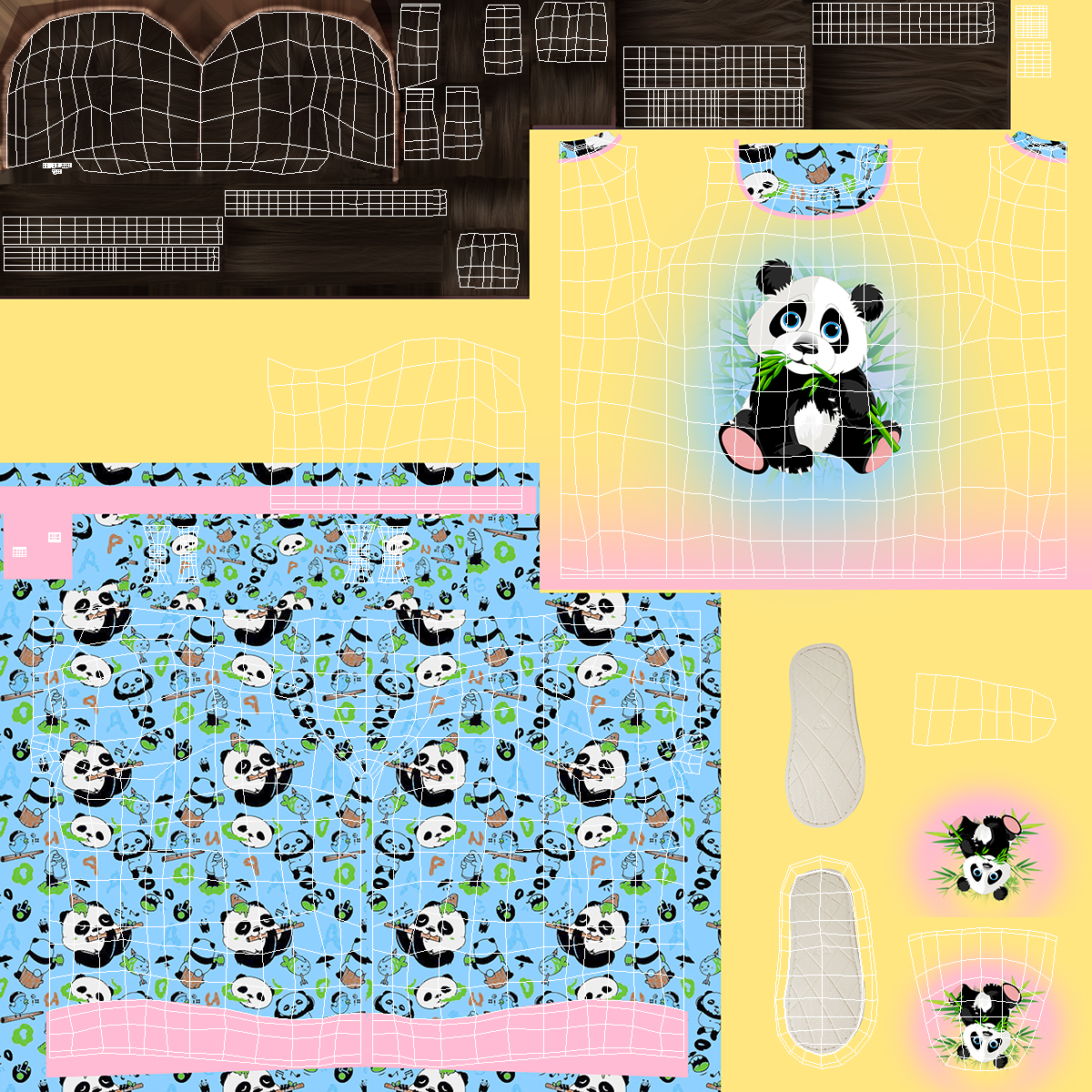 Asian Little Girl a Panda Costume Standing 3D