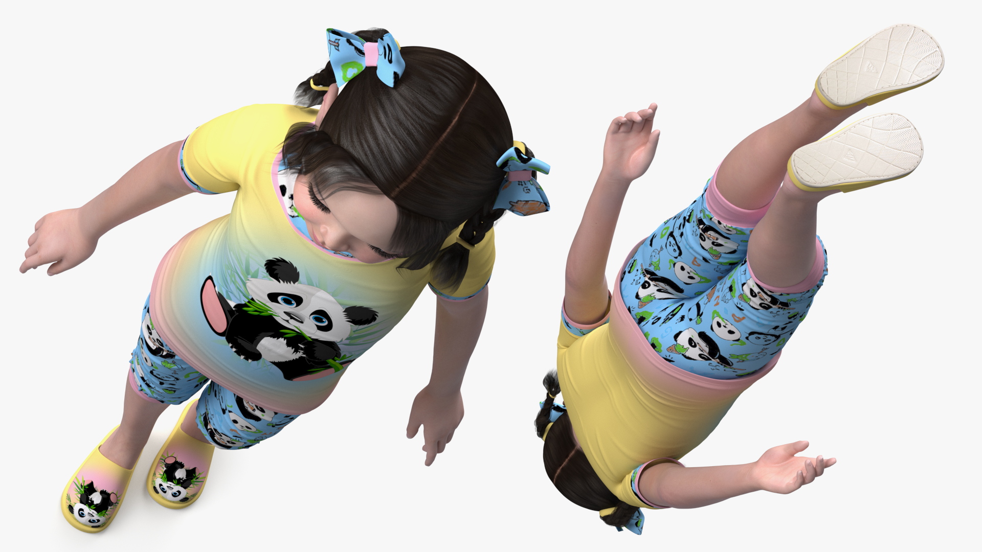 Asian Little Girl a Panda Costume Standing 3D