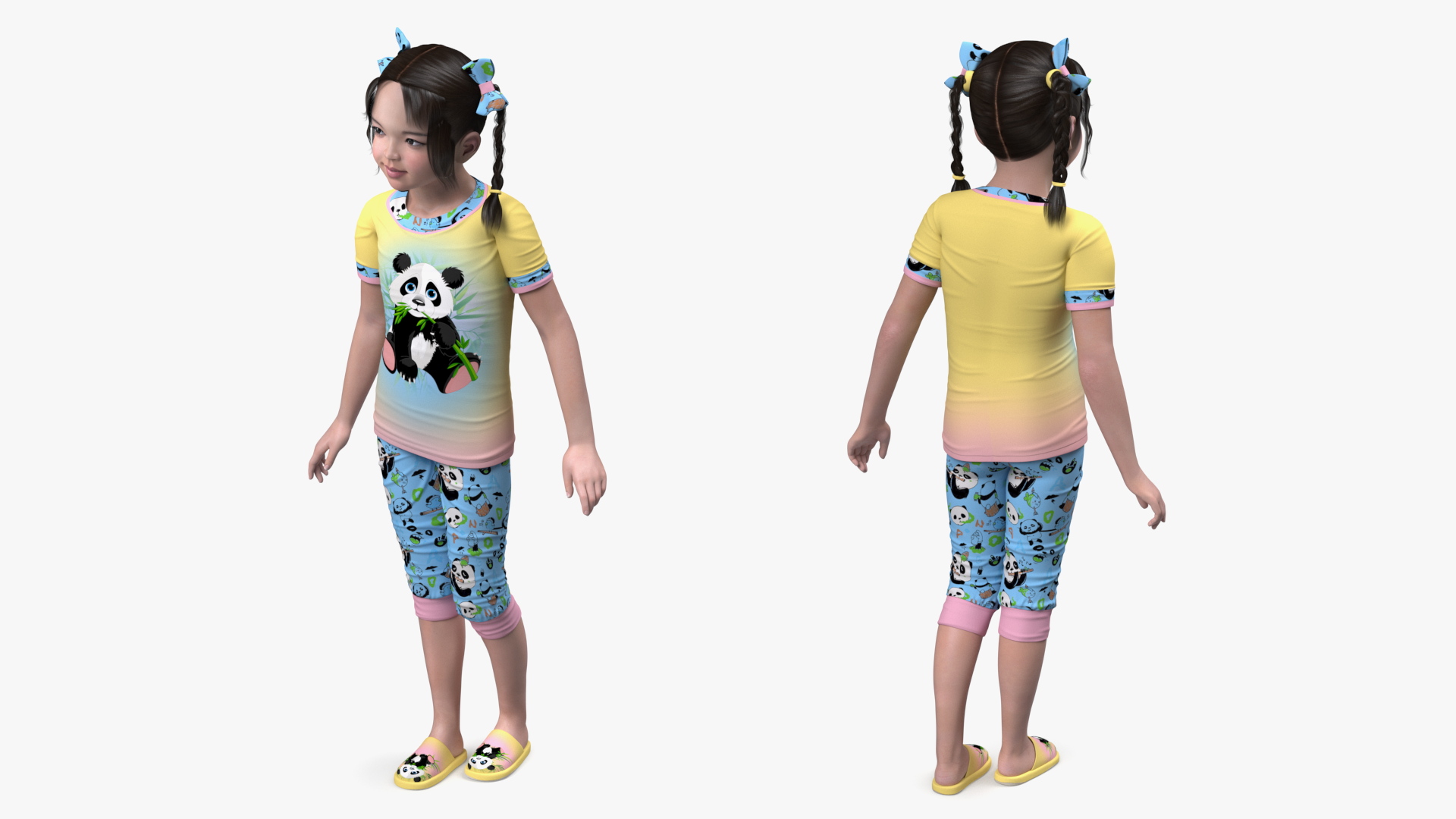 Asian Little Girl a Panda Costume Standing 3D