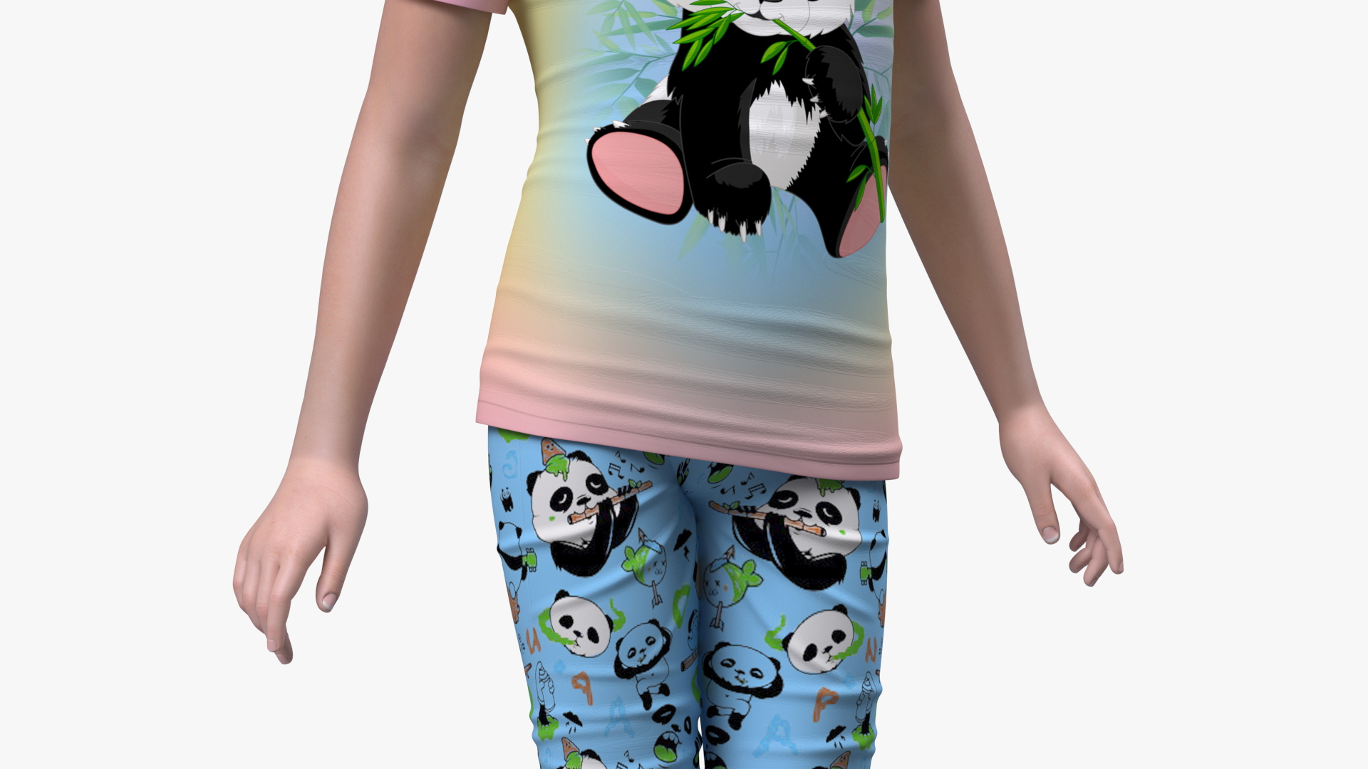 Asian Little Girl a Panda Costume Standing 3D