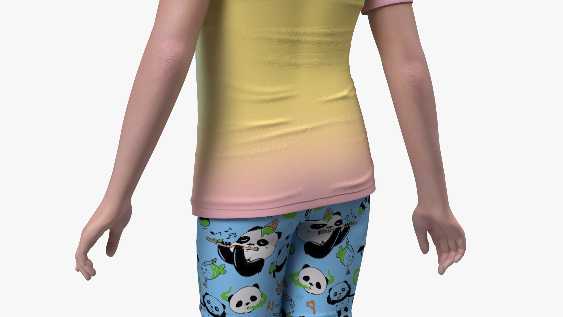 Asian Little Girl a Panda Costume Standing 3D