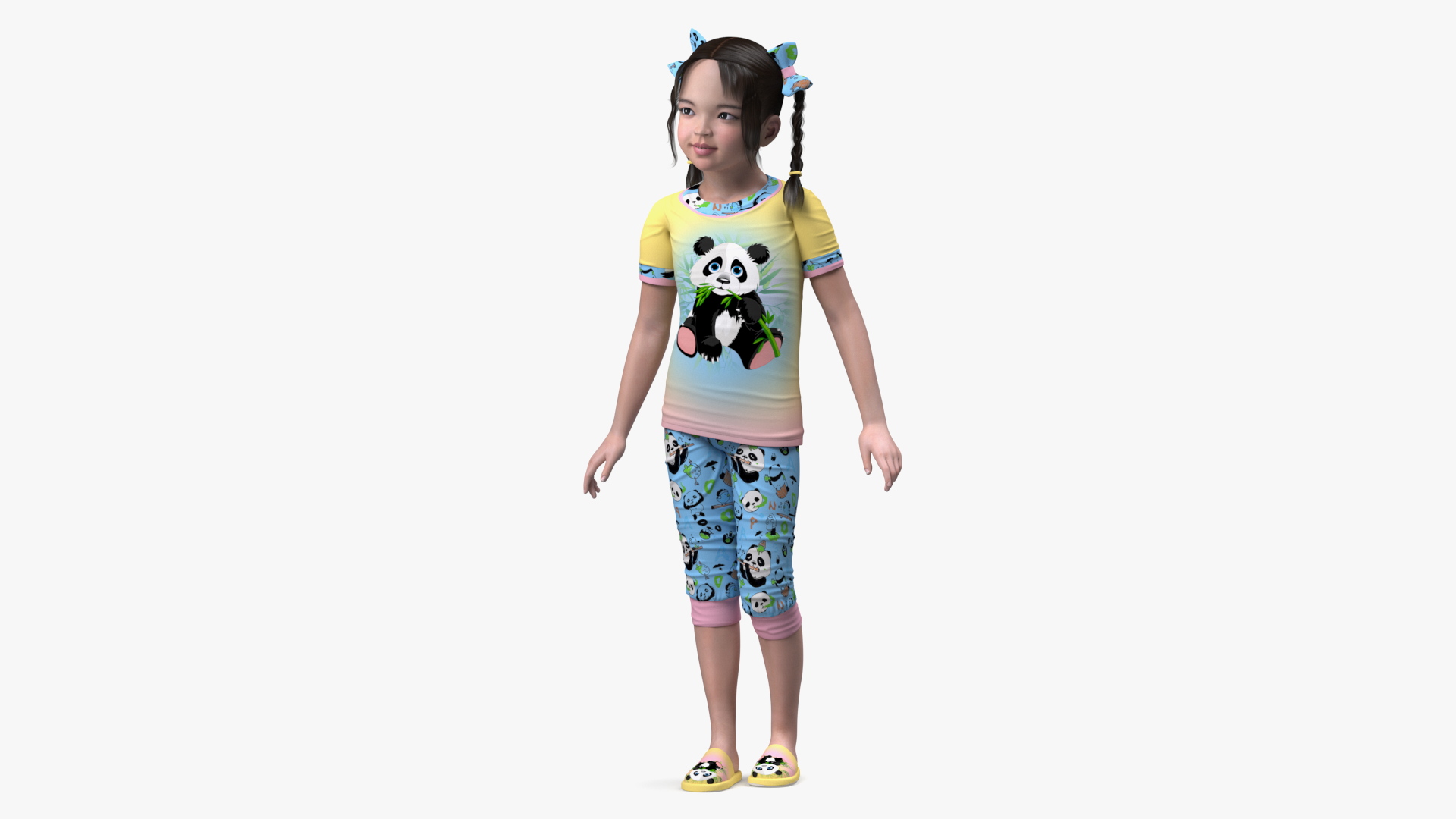 Asian Little Girl a Panda Costume Standing 3D