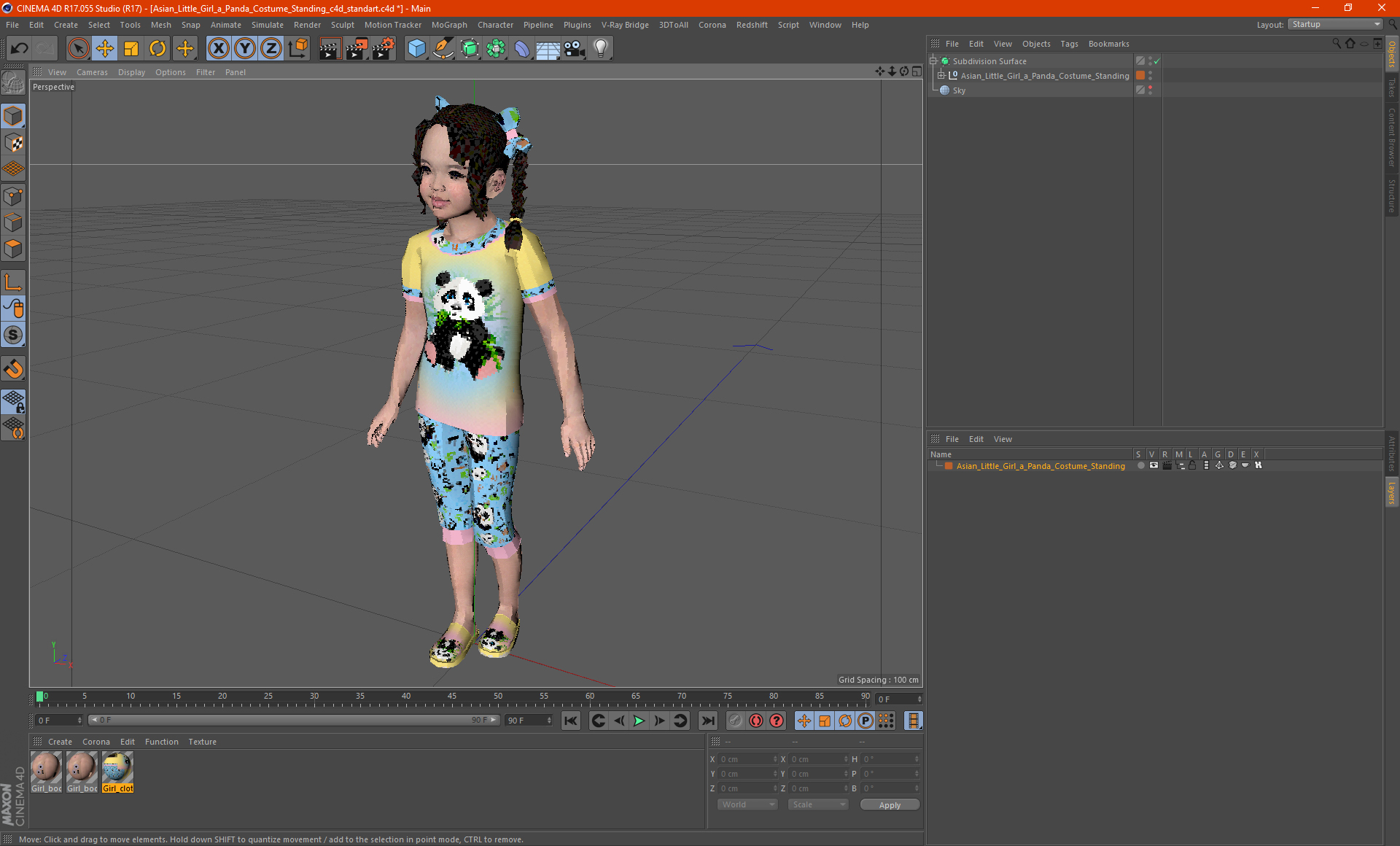 Asian Little Girl a Panda Costume Standing 3D
