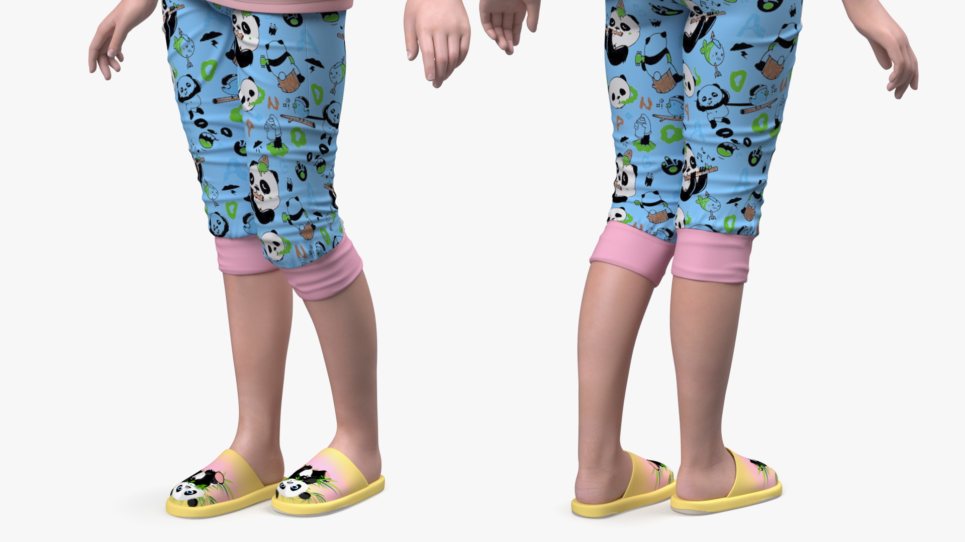 Asian Little Girl a Panda Costume Standing 3D