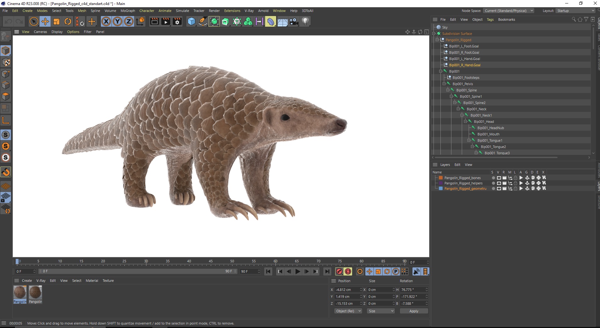 Pangolin Rigged for Cinema 4D 3D model