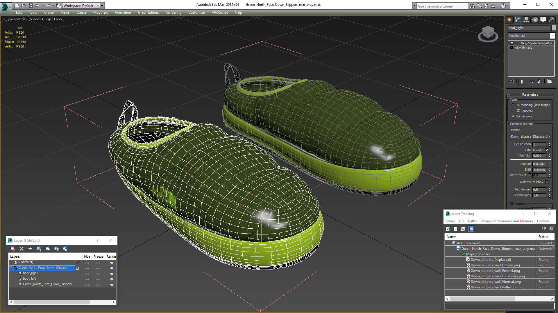 3D model Green North Face Down Slippers