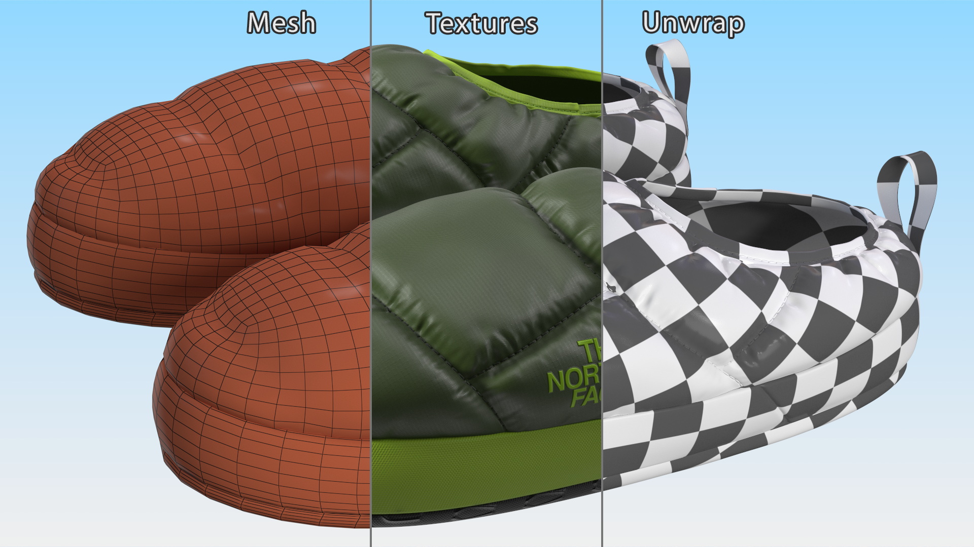 3D model Green North Face Down Slippers