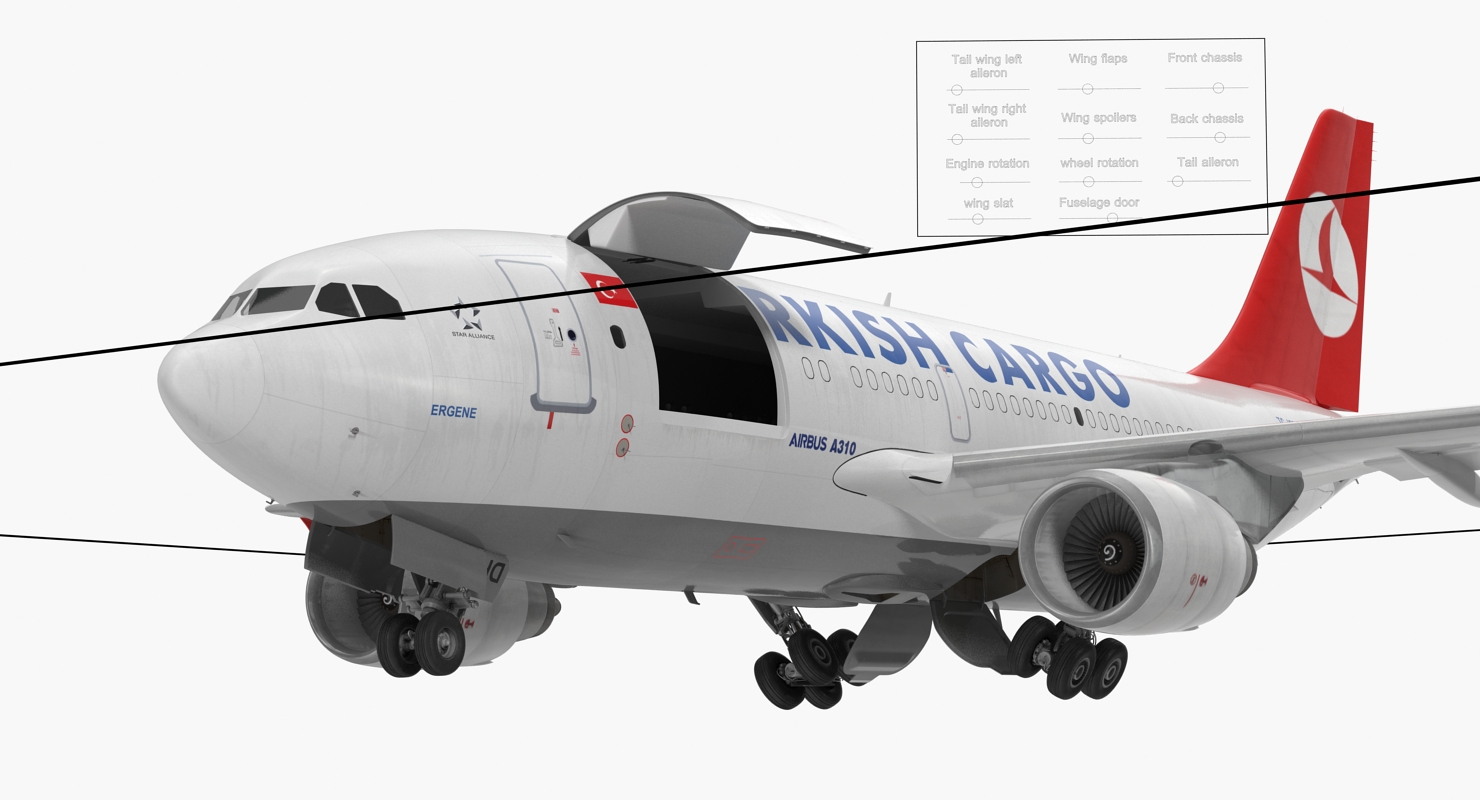 Airbus A310 300F Cargo Aircraft Turkish Cargo Rigged 3D