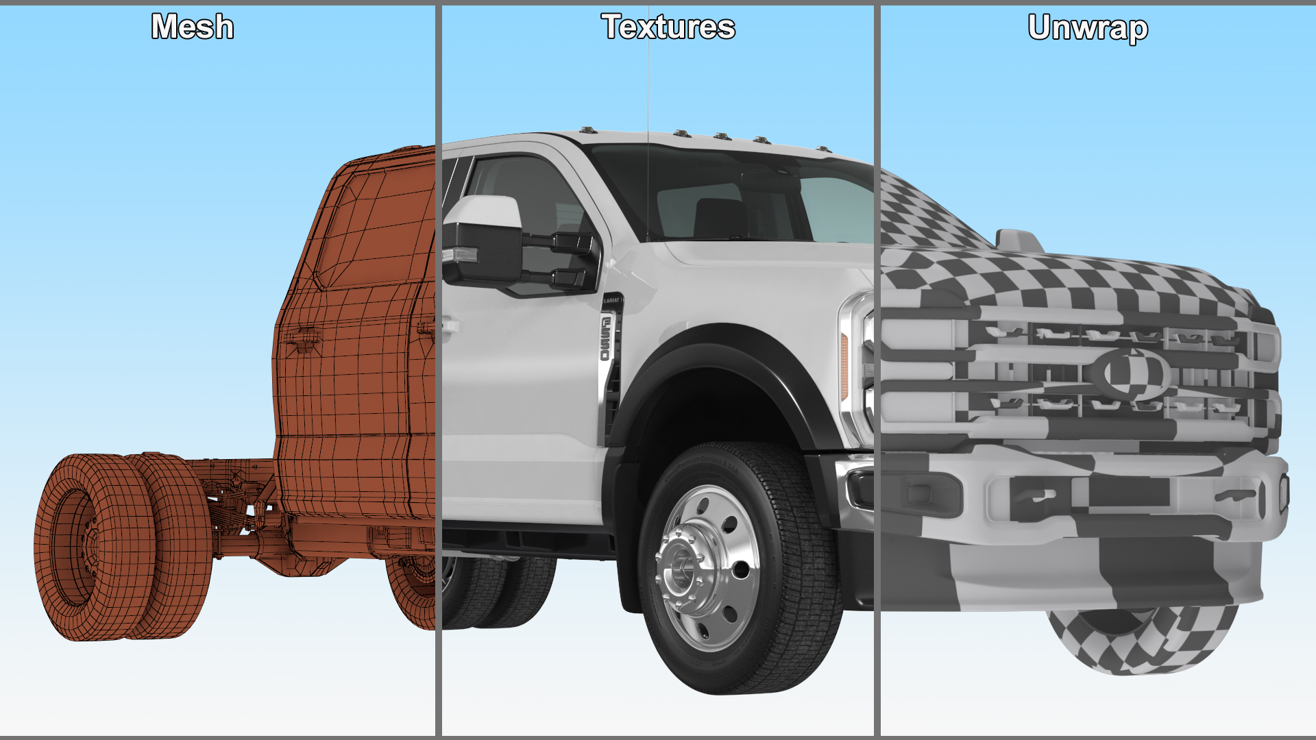 Ford Super Duty F-550 2023 Bare Chassis White Rigged 3D