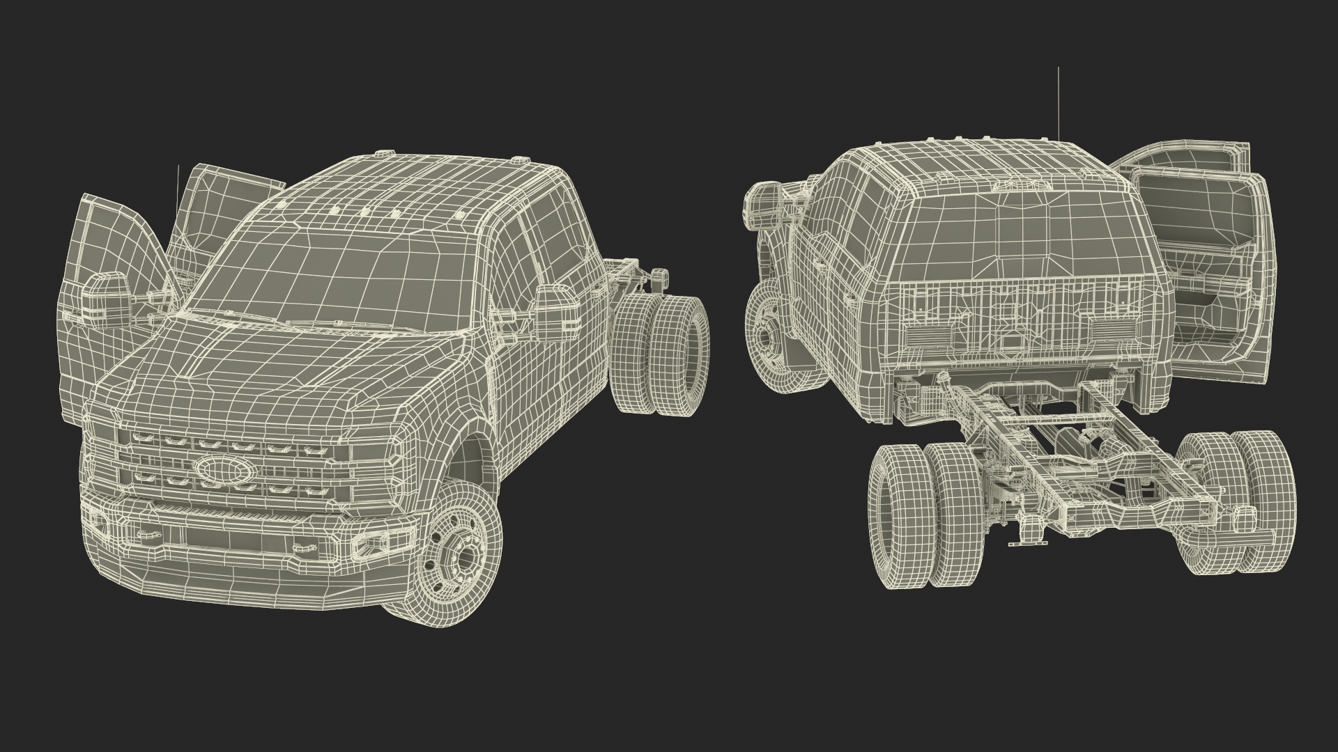 Ford Super Duty F-550 2023 Bare Chassis White Rigged 3D