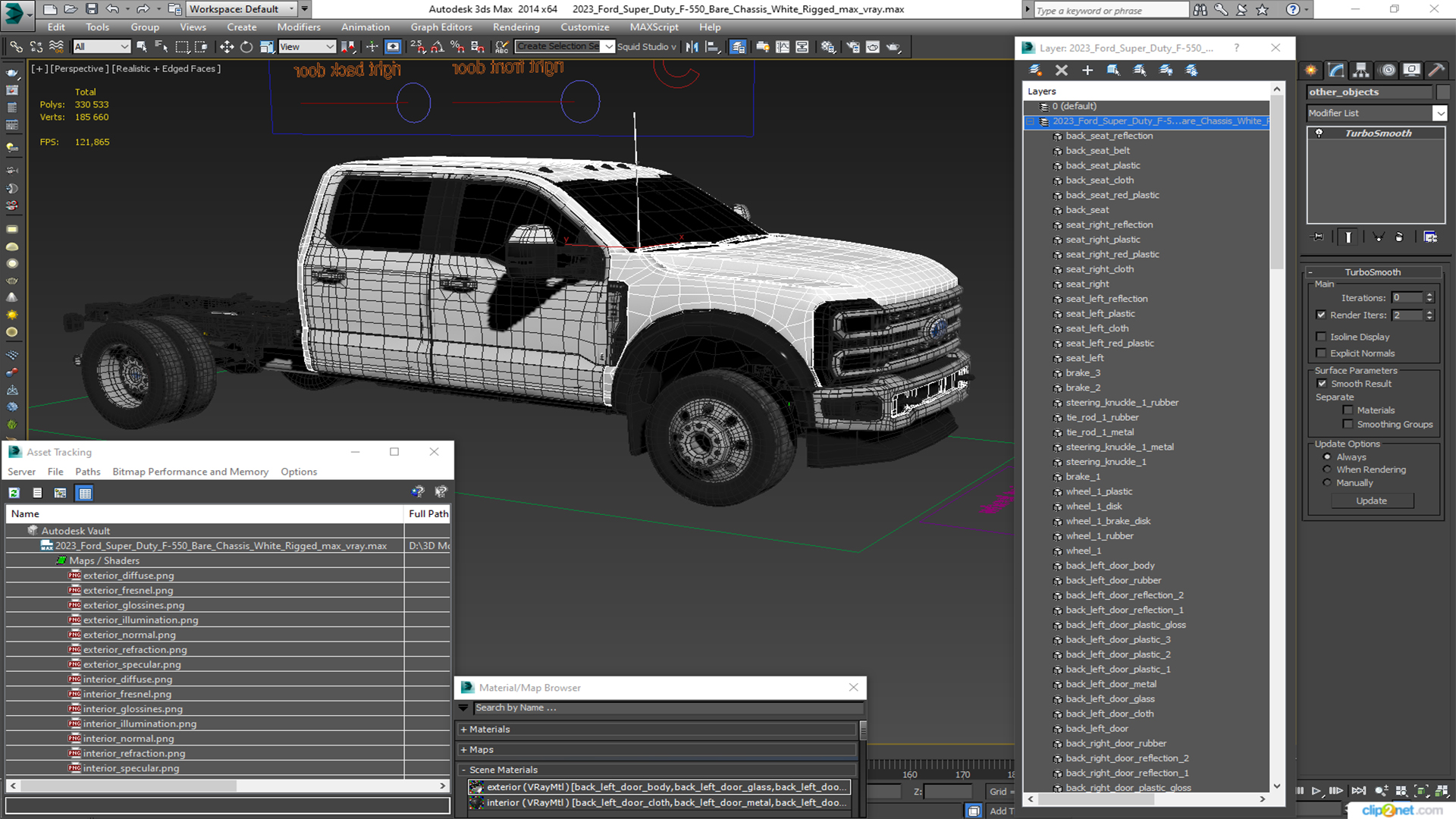 Ford Super Duty F-550 2023 Bare Chassis White Rigged 3D