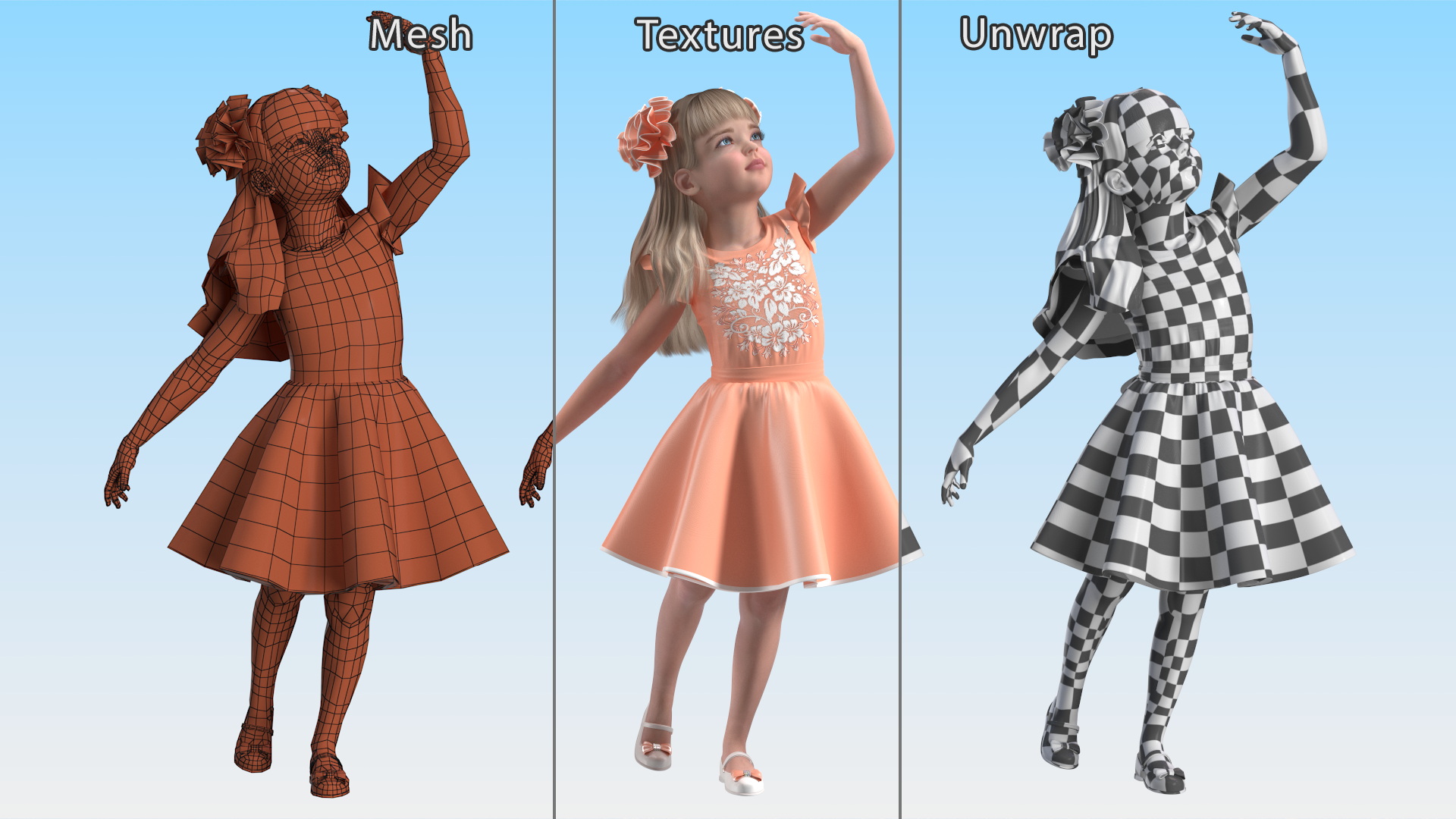 Dancing Girl Child Beautiful Dress 3D model