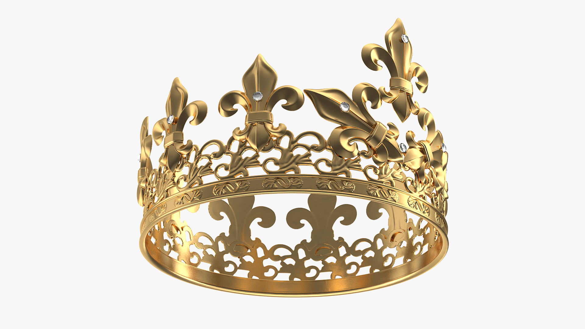 3D Golden King Crown with Royal Lily and Diamonds