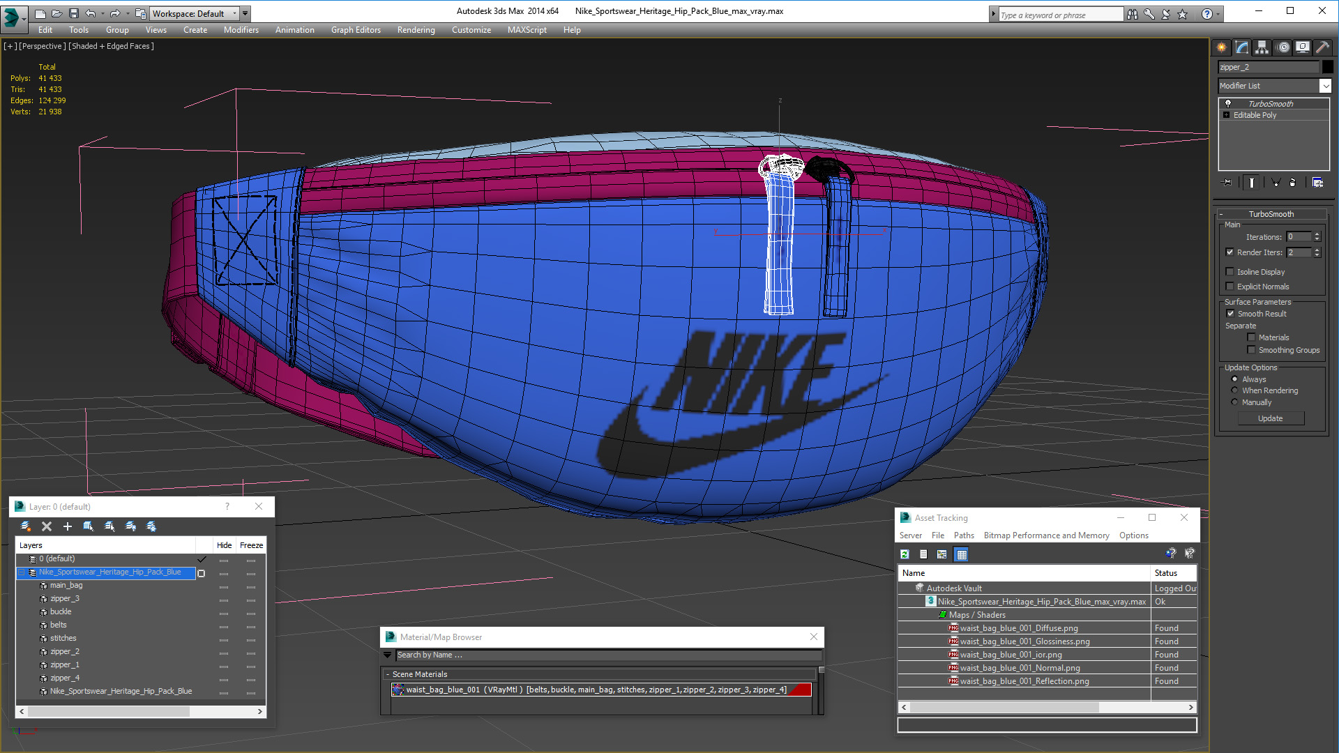 3D Nike Sportswear Heritage Hip Pack Blue model