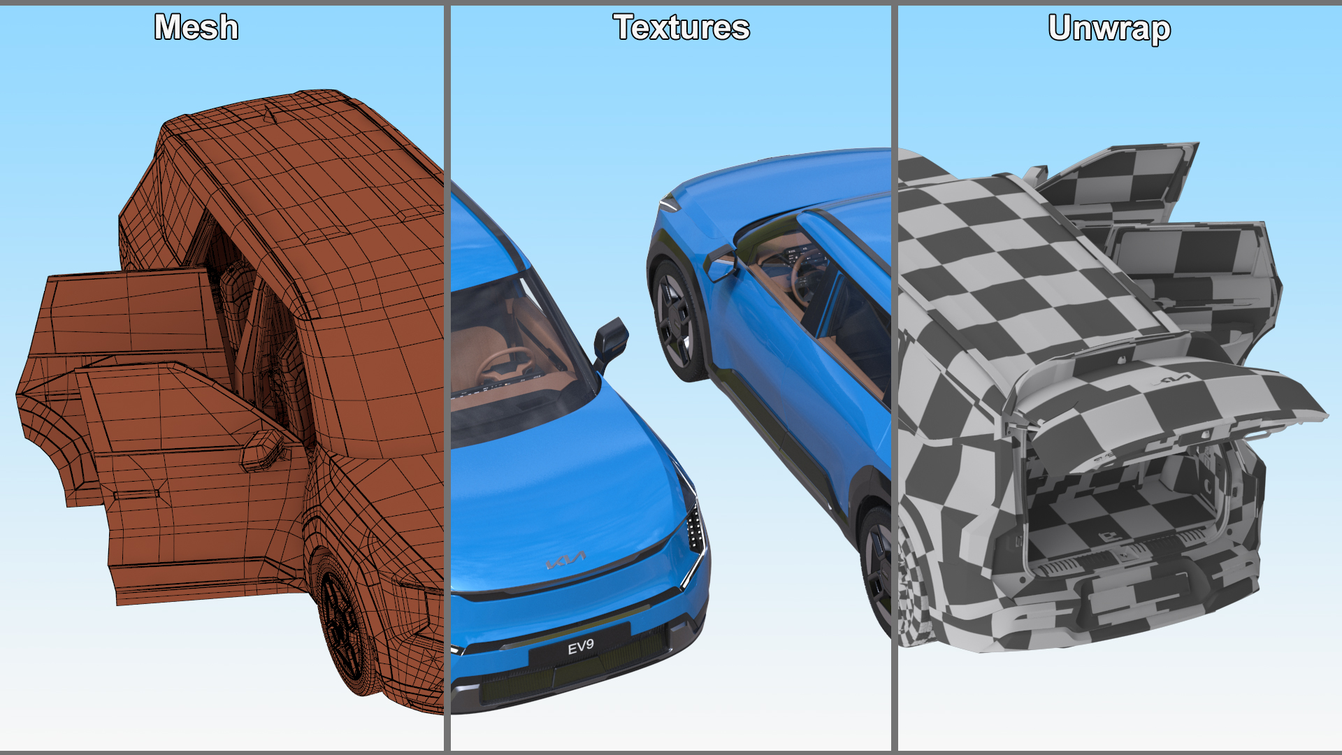KIA EV9 SUV Ocean Blue Rigged 3D model