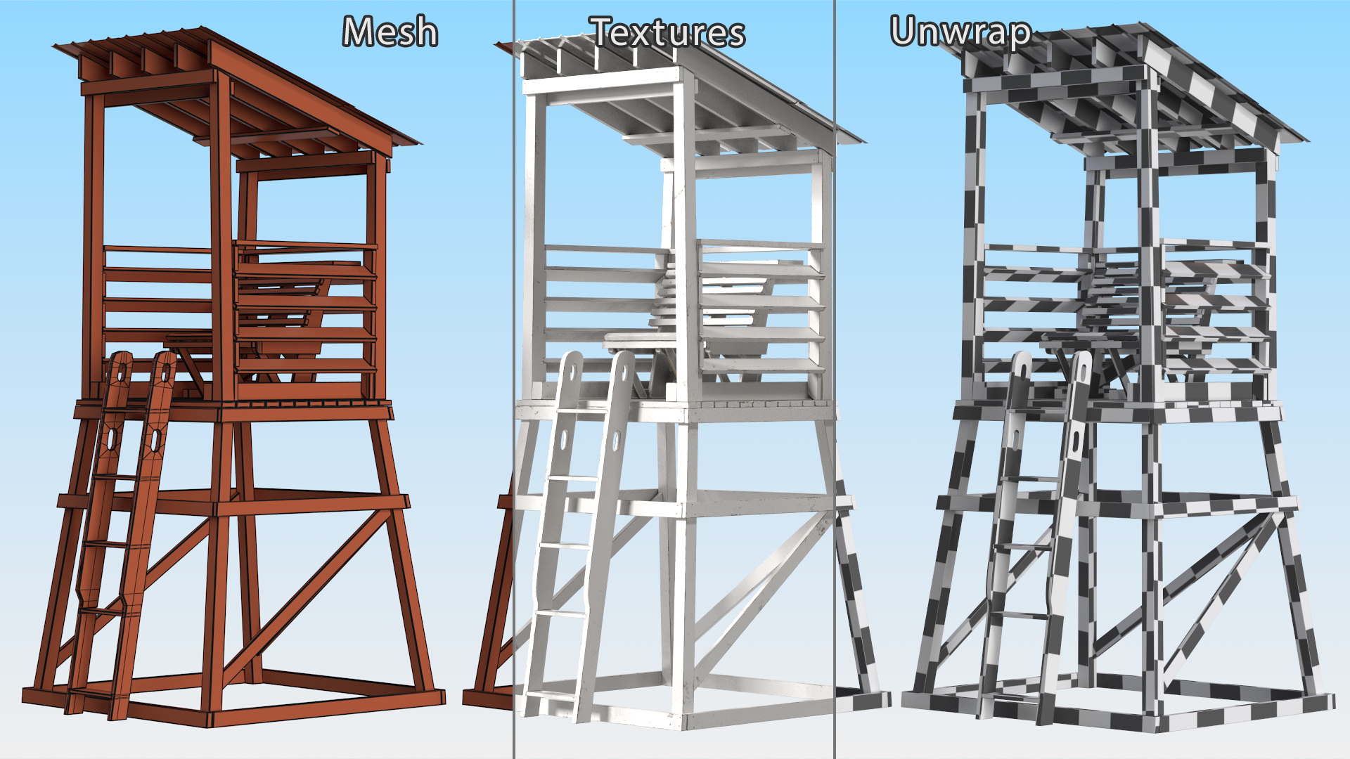 3D model Small Wooden Lifeguard Station White New