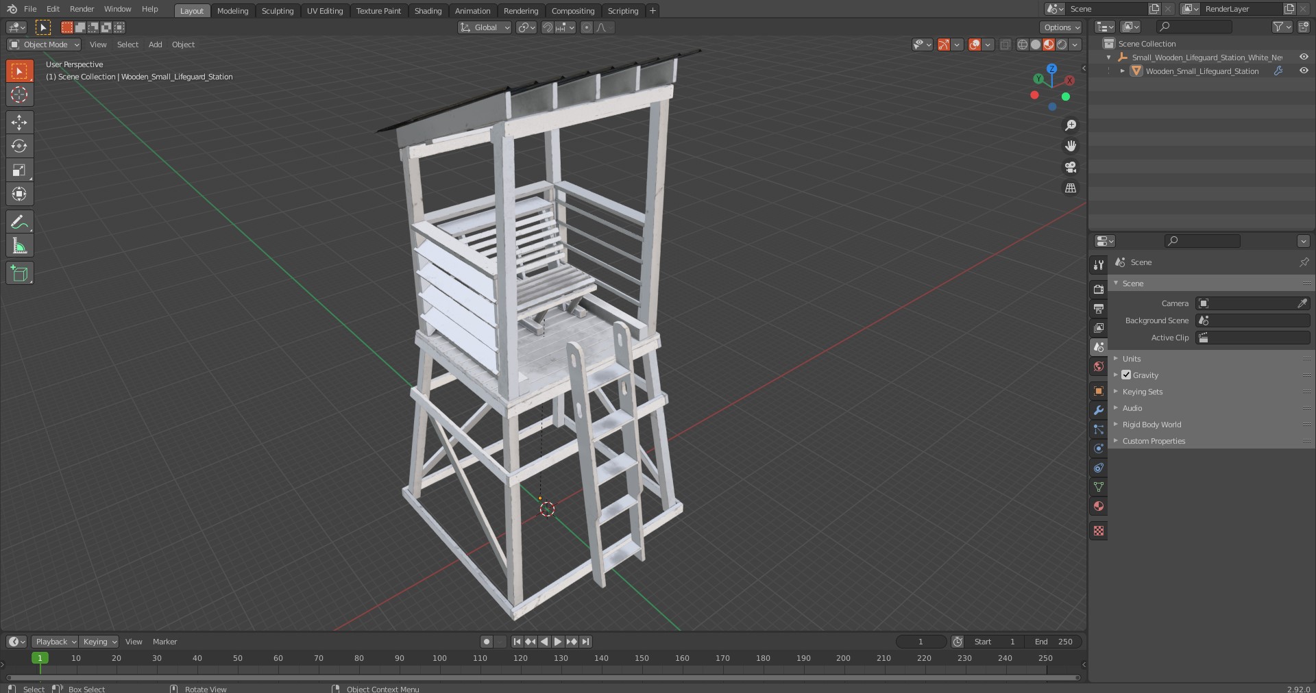3D model Small Wooden Lifeguard Station White New