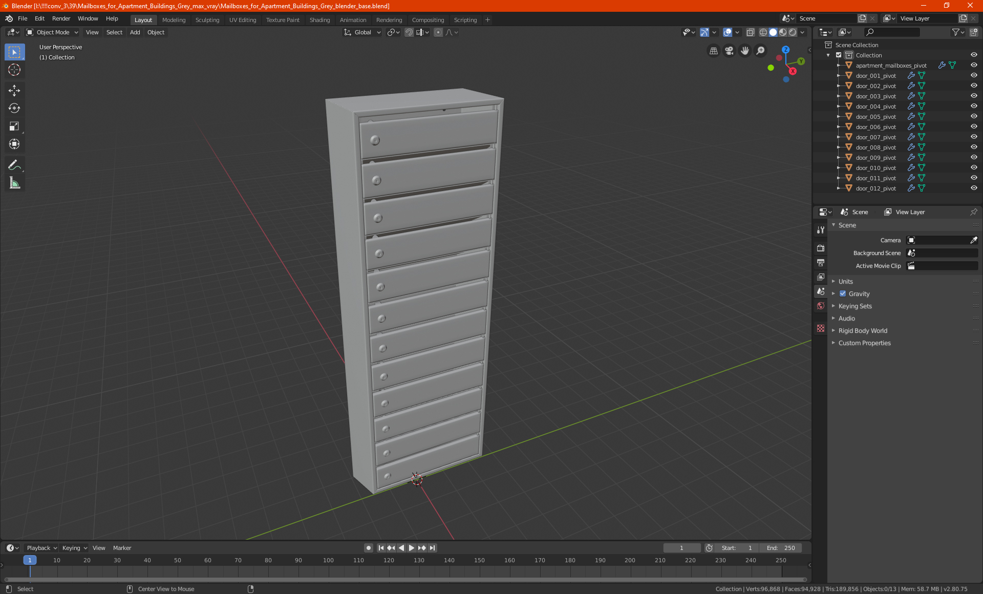 3D Mailboxes for Apartment Buildings Grey model