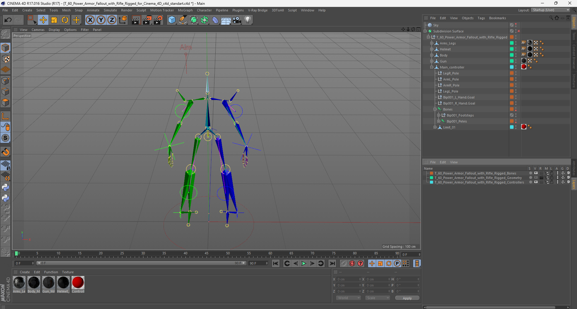 3D T 60 Power Armor Fallout with Rifle Rigged for Cinema 4D