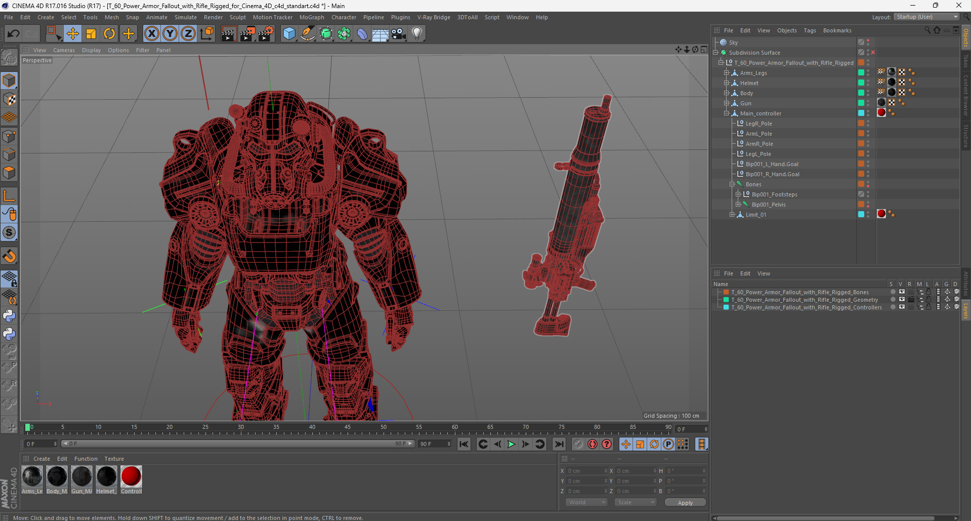 3D T 60 Power Armor Fallout with Rifle Rigged for Cinema 4D