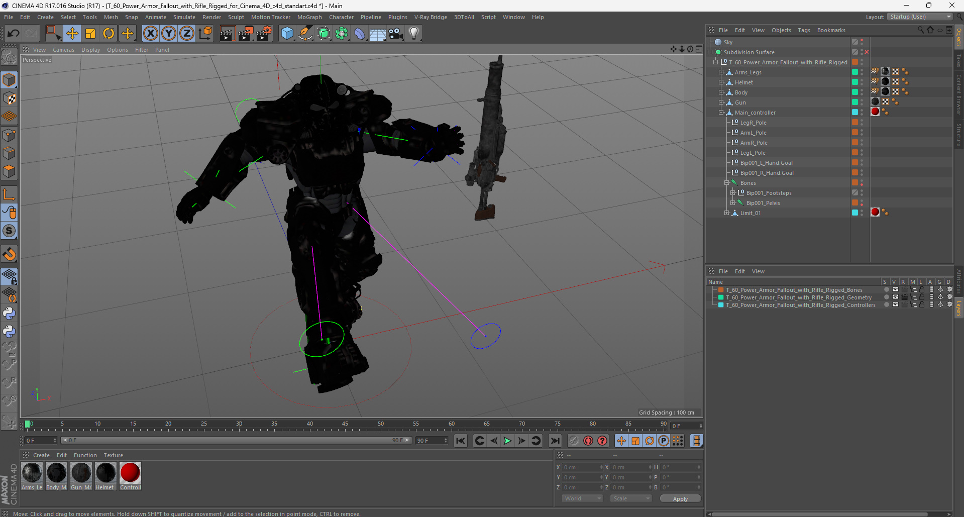 3D T 60 Power Armor Fallout with Rifle Rigged for Cinema 4D