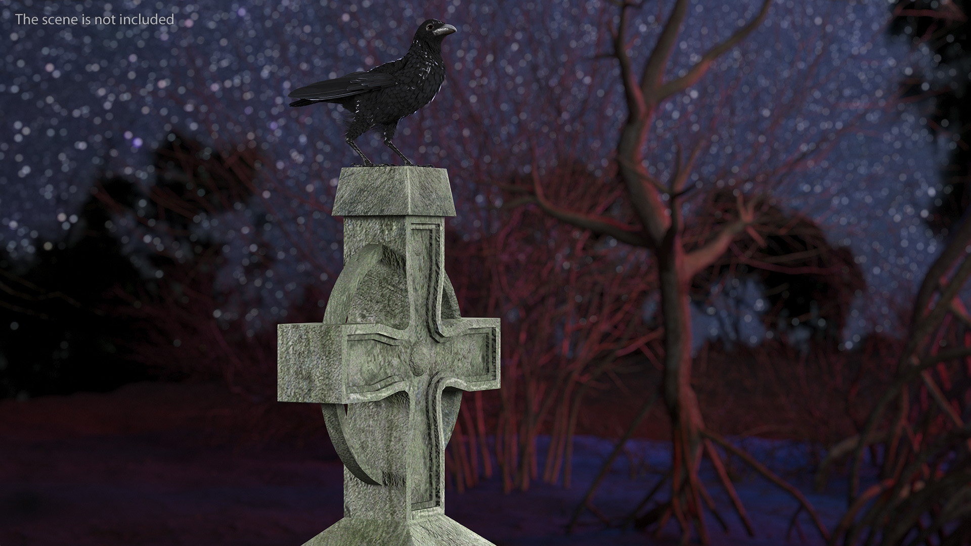 3D Raven on Halloween Tombstone model