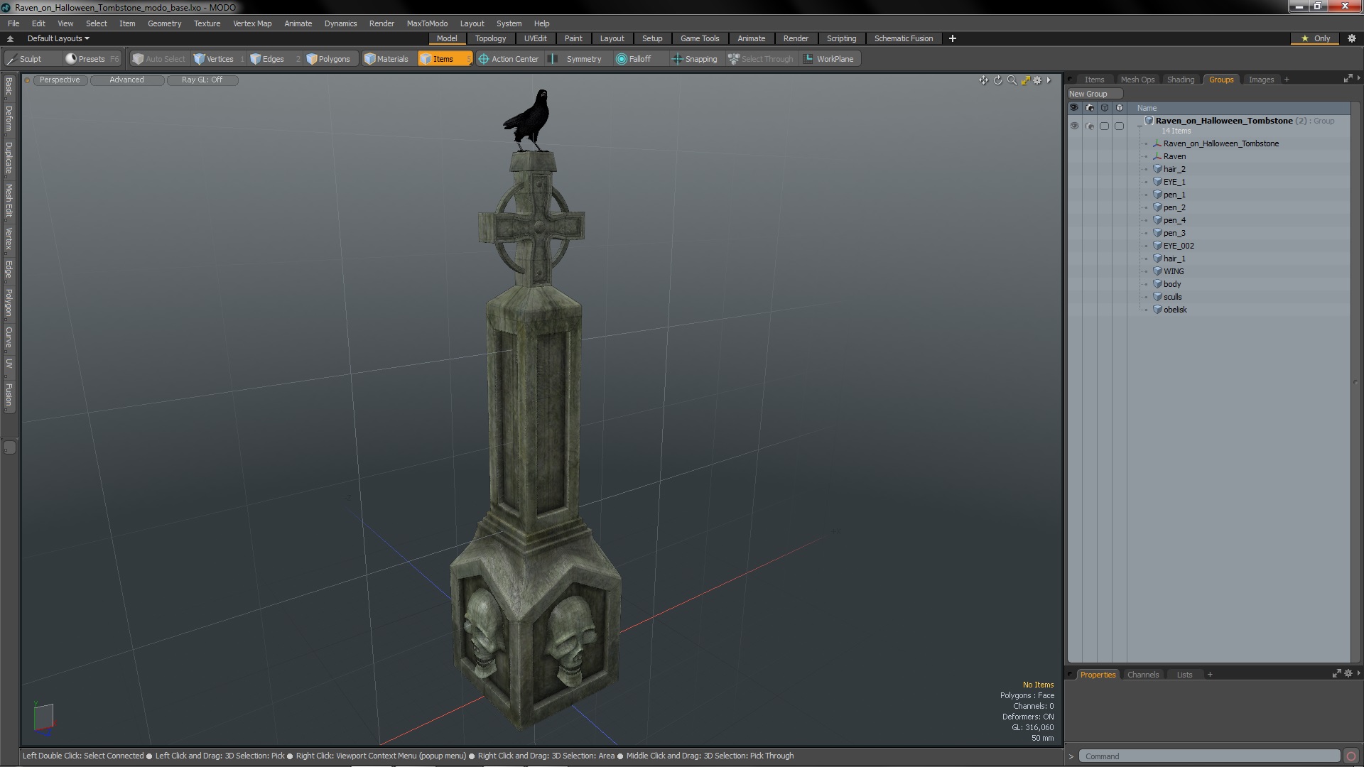 3D Raven on Halloween Tombstone model