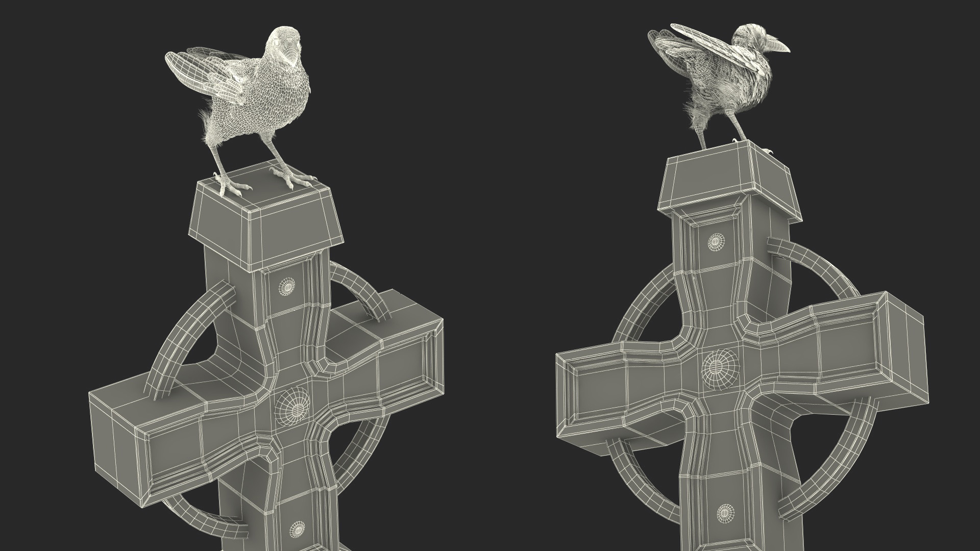 3D Raven on Halloween Tombstone model