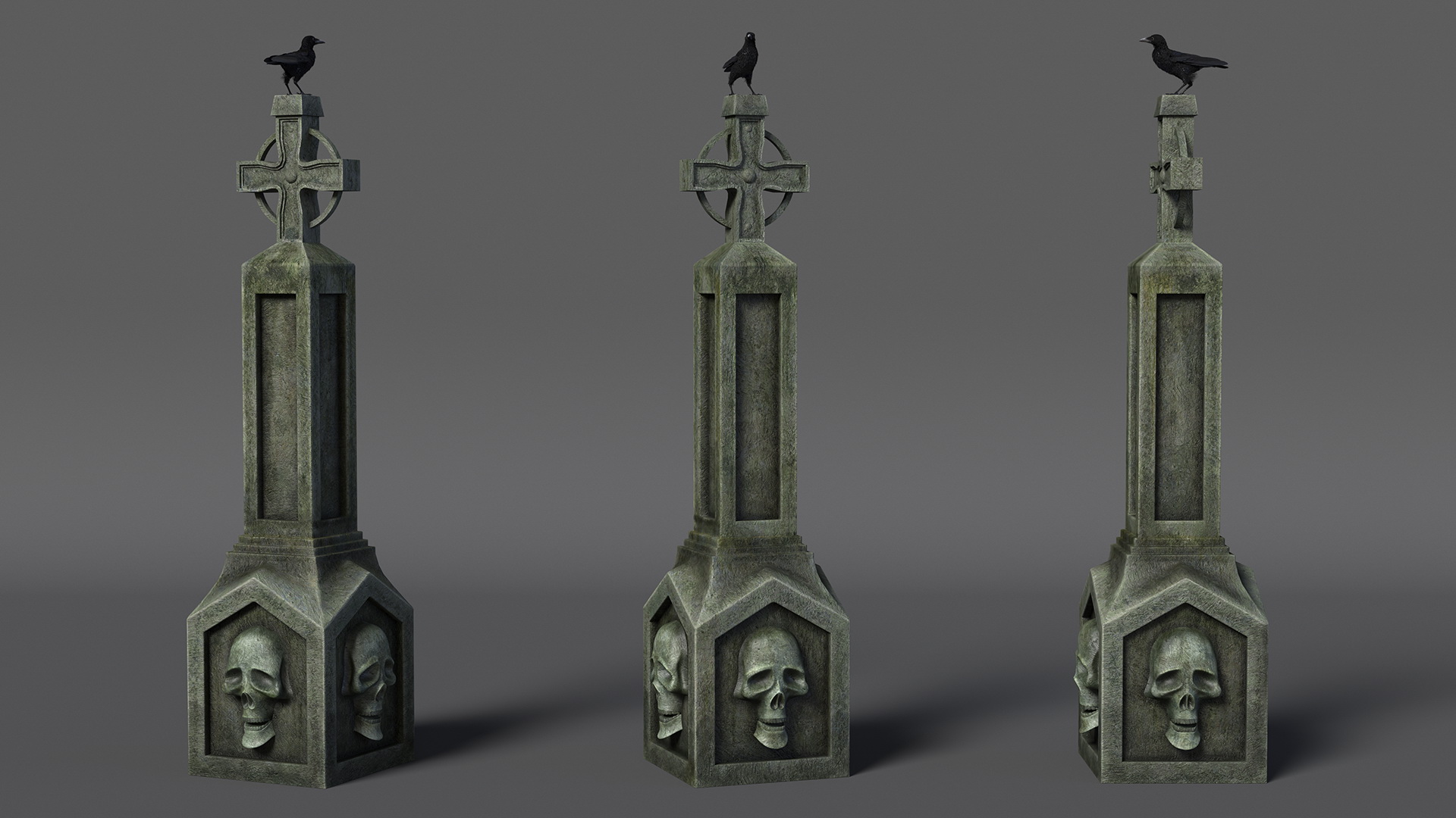 3D Raven on Halloween Tombstone model