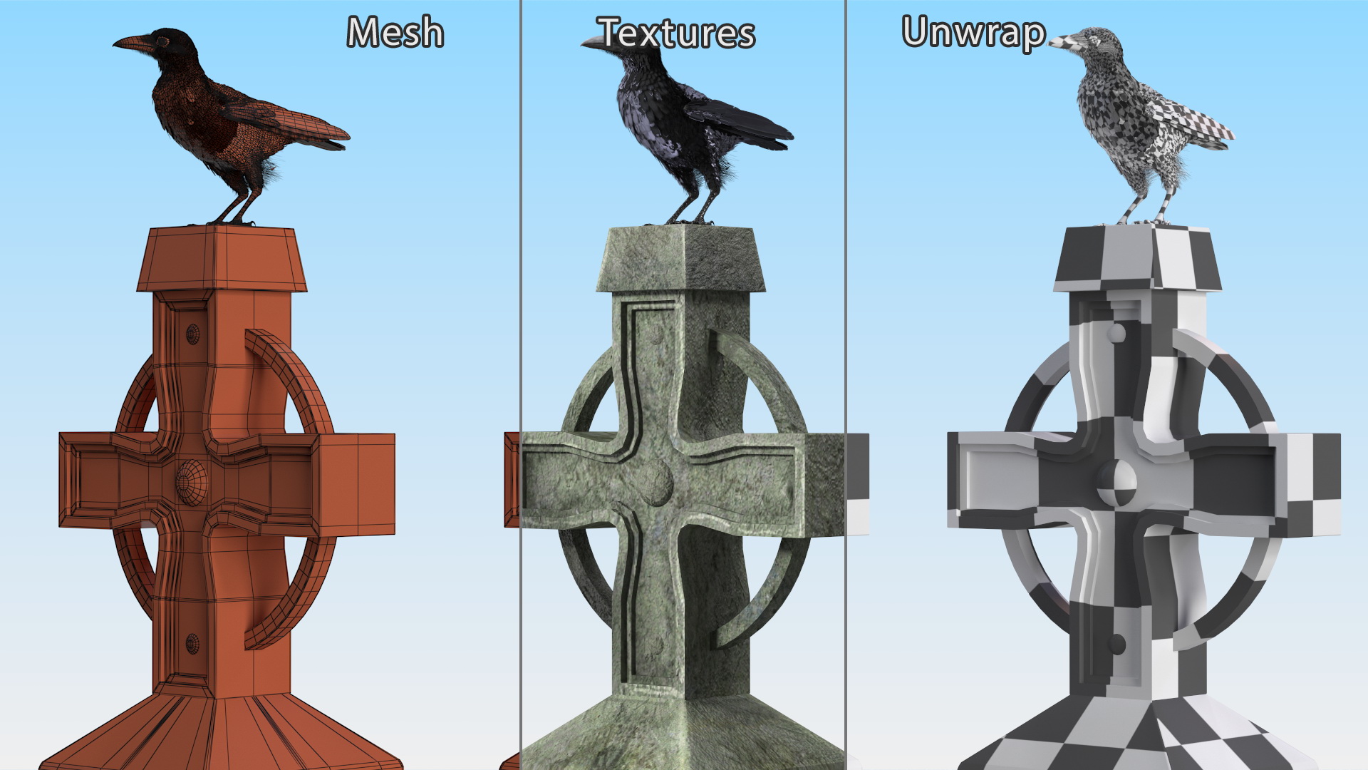3D Raven on Halloween Tombstone model