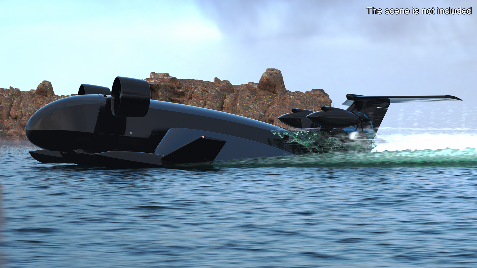 3D Flying Ship Concept Black Color