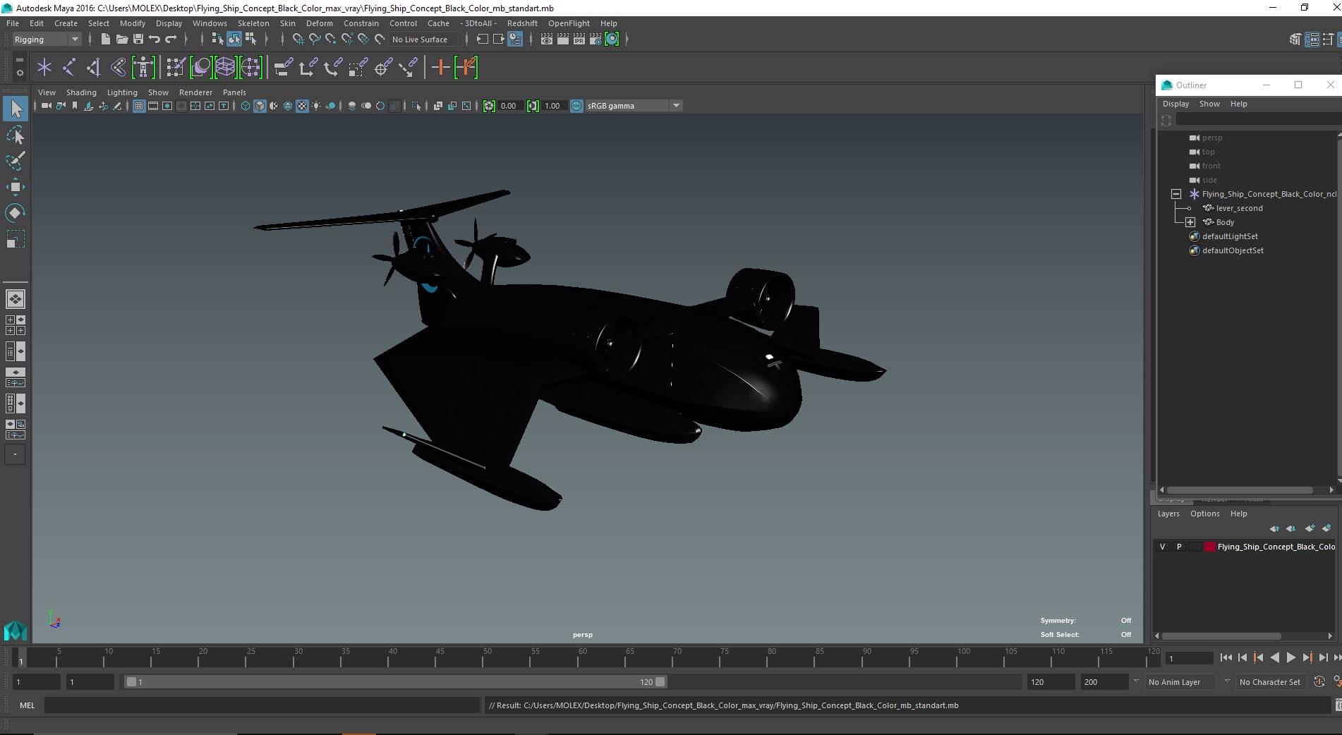 3D Flying Ship Concept Black Color