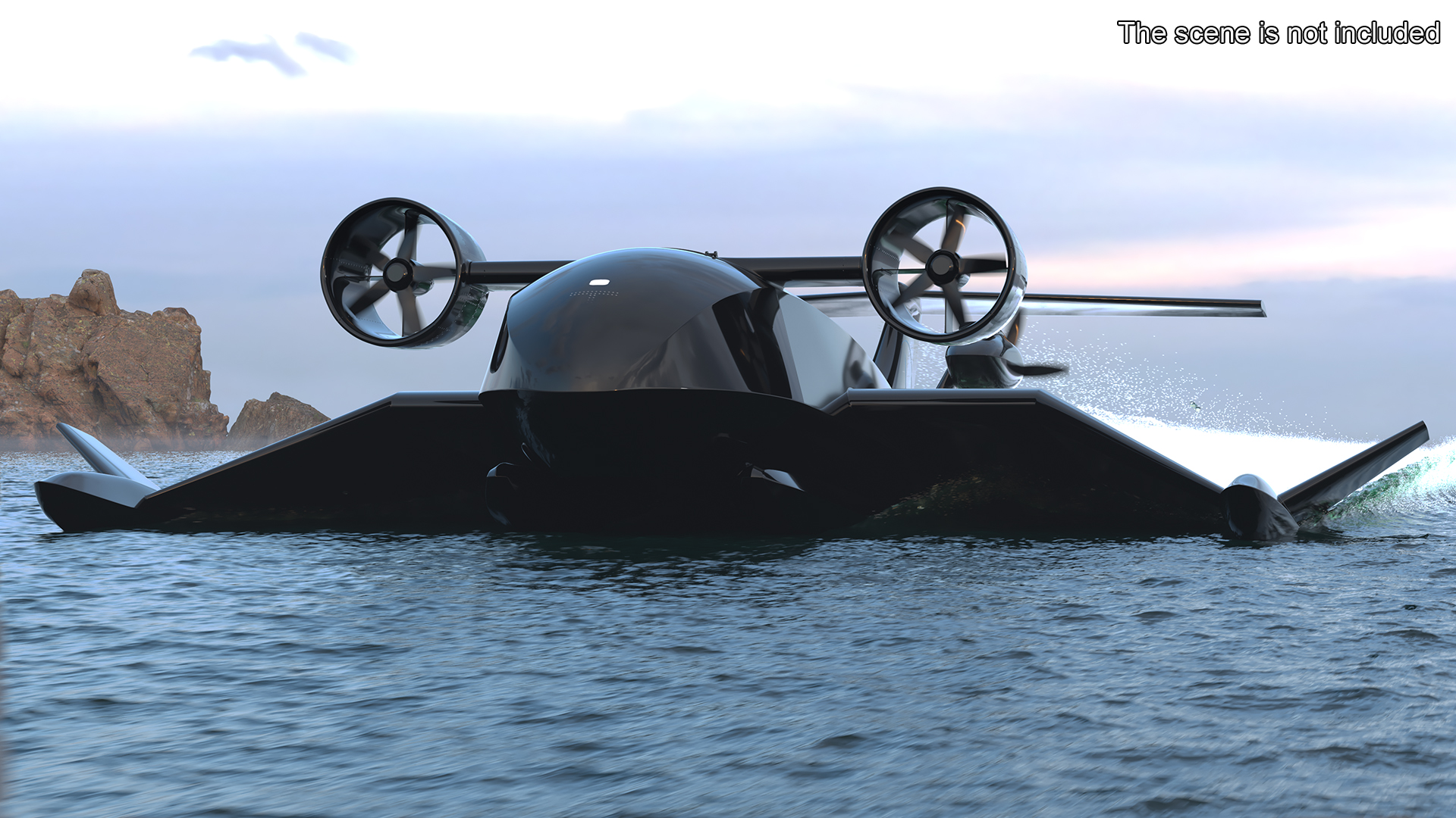 3D Flying Ship Concept Black Color